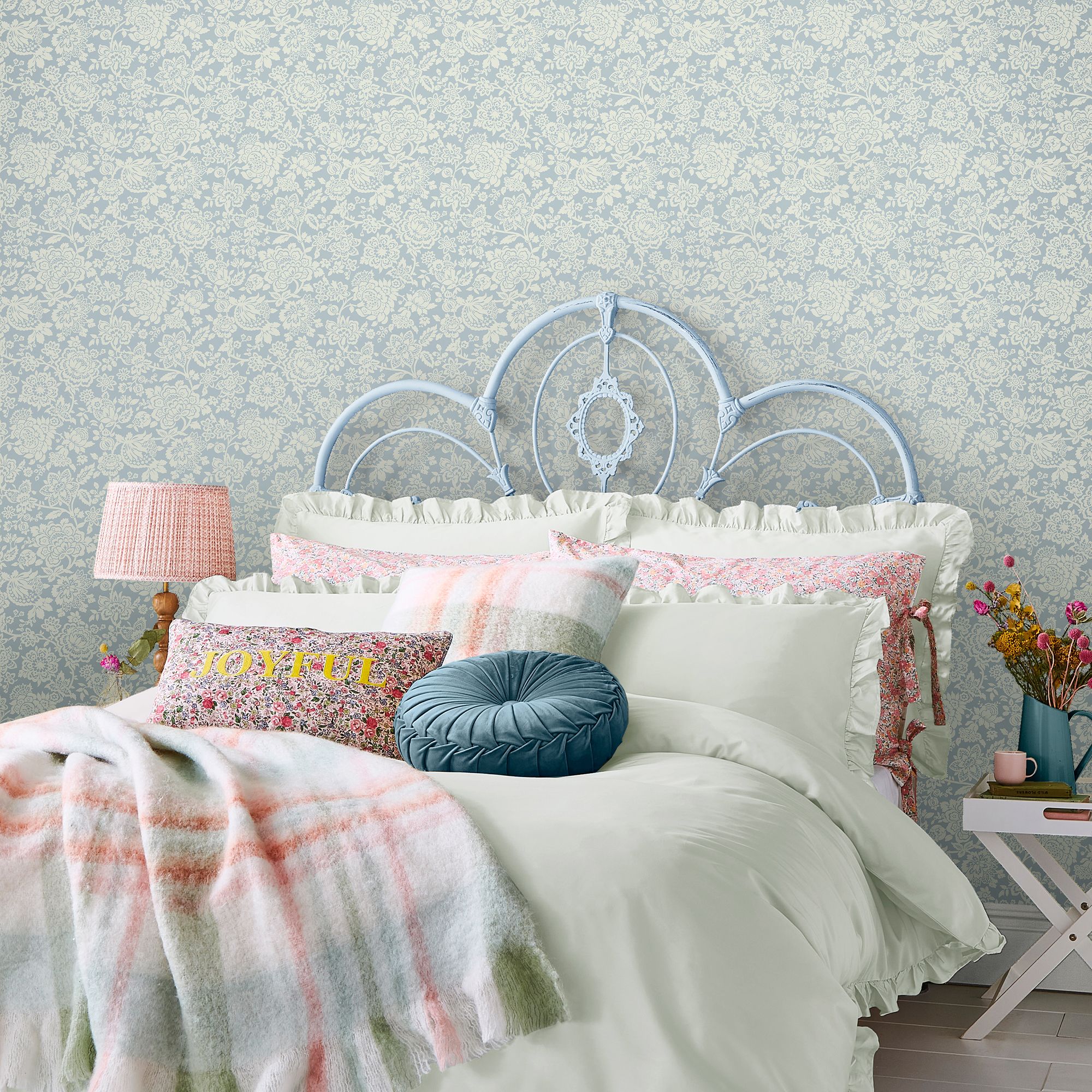 Laura Ashley Midnight Palace Trailing Laurissa Pale Seaspray Blue Smooth Wallpaper