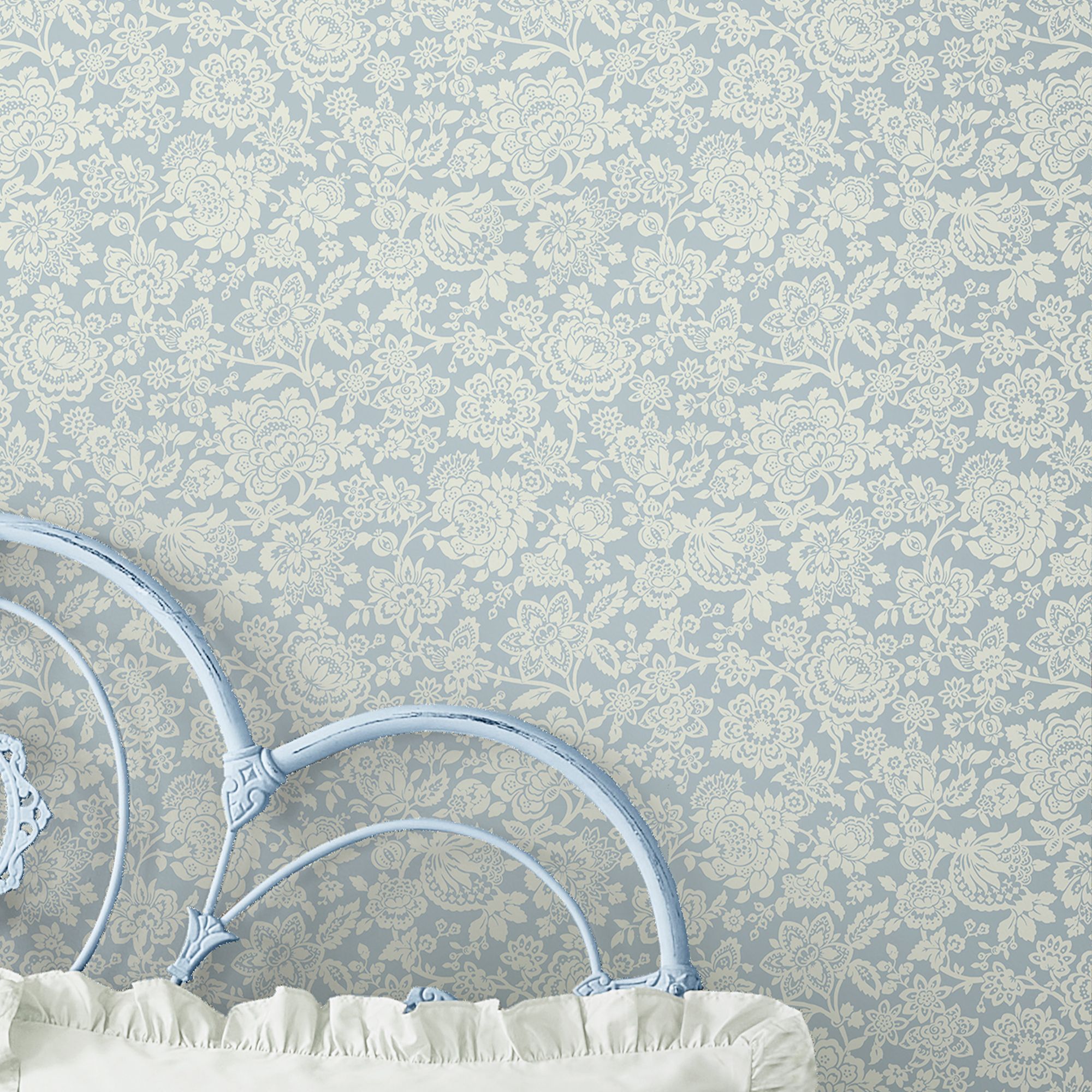 Laura Ashley Midnight Palace Trailing Laurissa Pale Seaspray Blue Smooth Wallpaper
