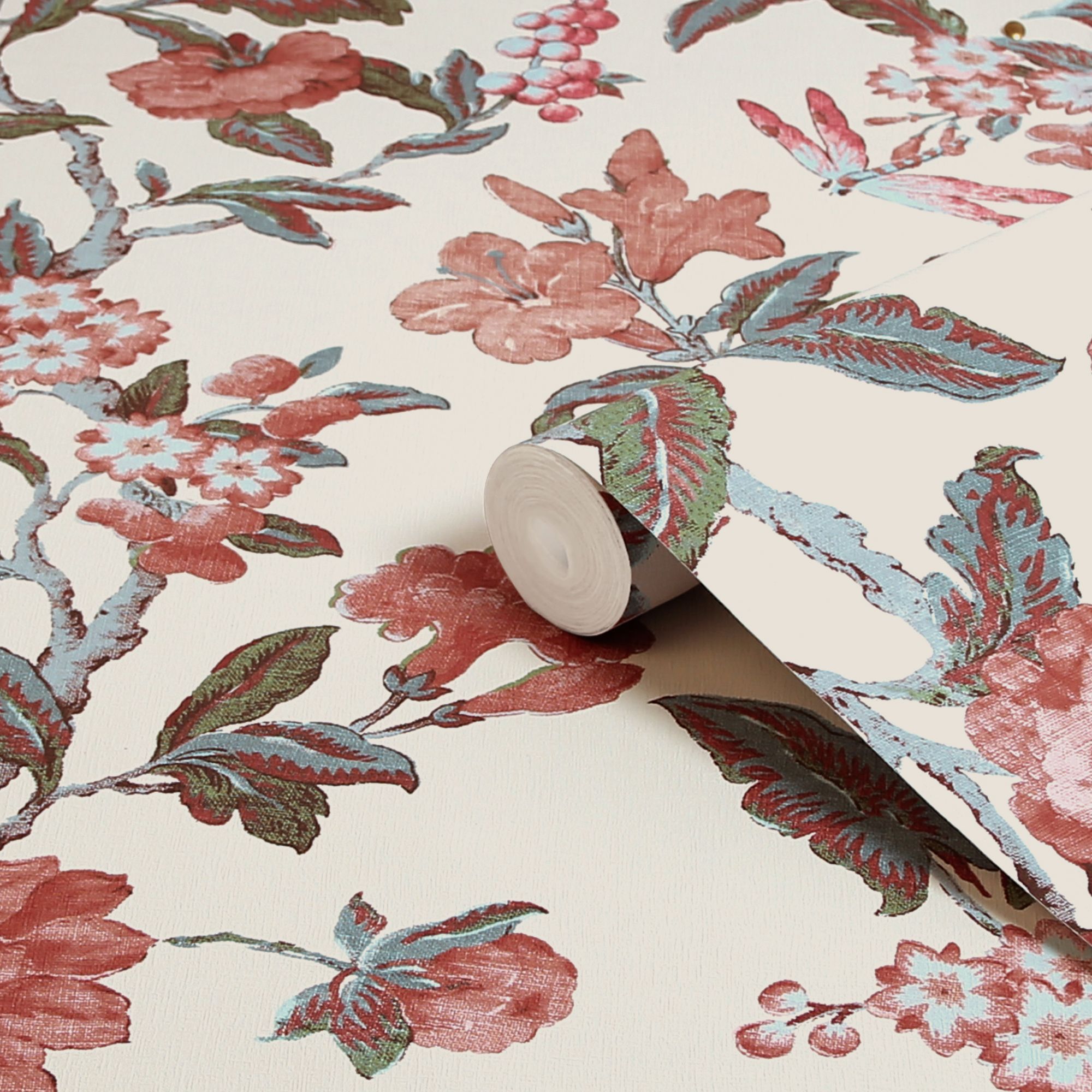 Laura Ashley Minera Red Floral Smooth Wallpaper Sample