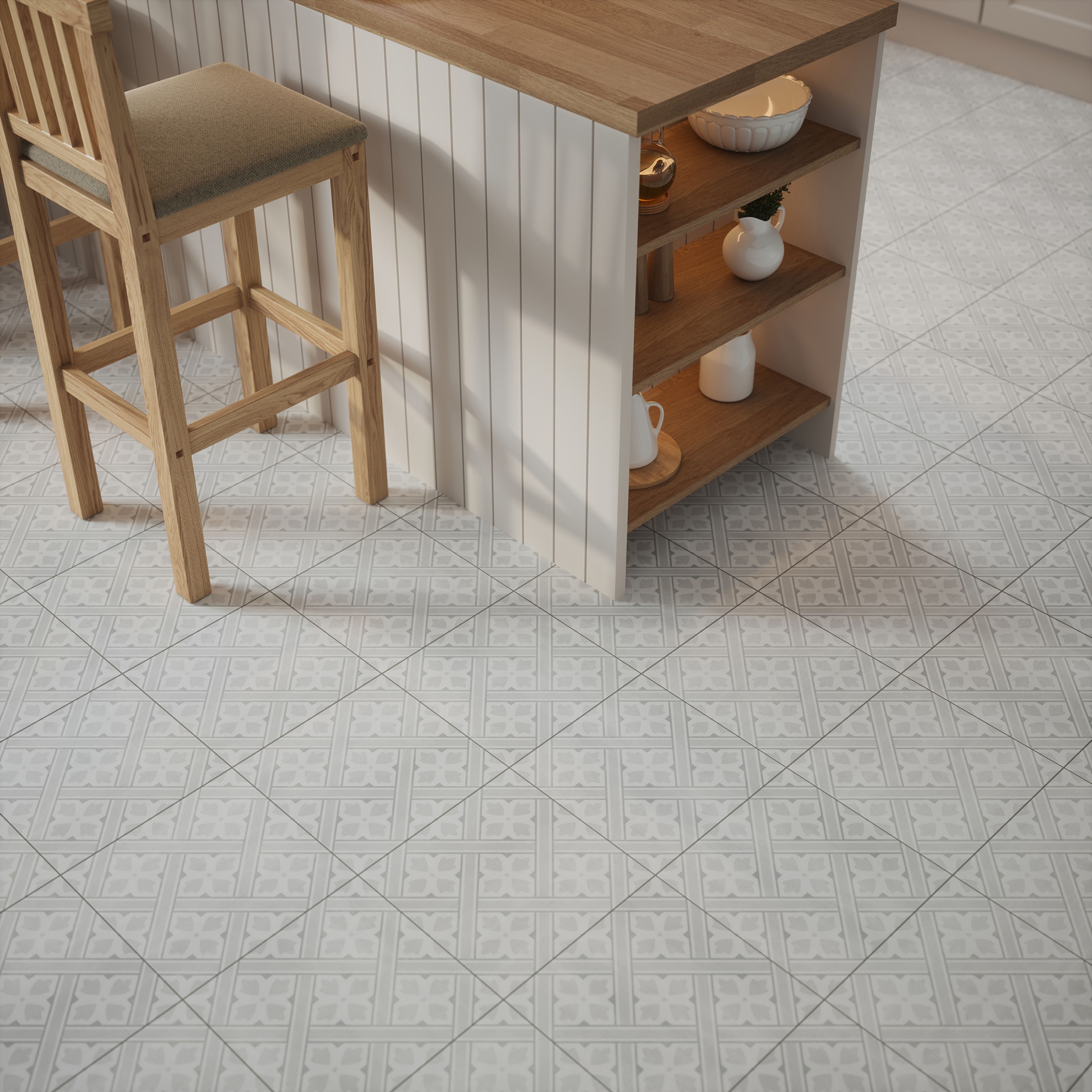 Laura Ashley Mr Jones Light Grey Matt Patterned Cement tile effect Ceramic Indoor Wall & floor tile, (L)300mm (W)300mm, 0.99m²