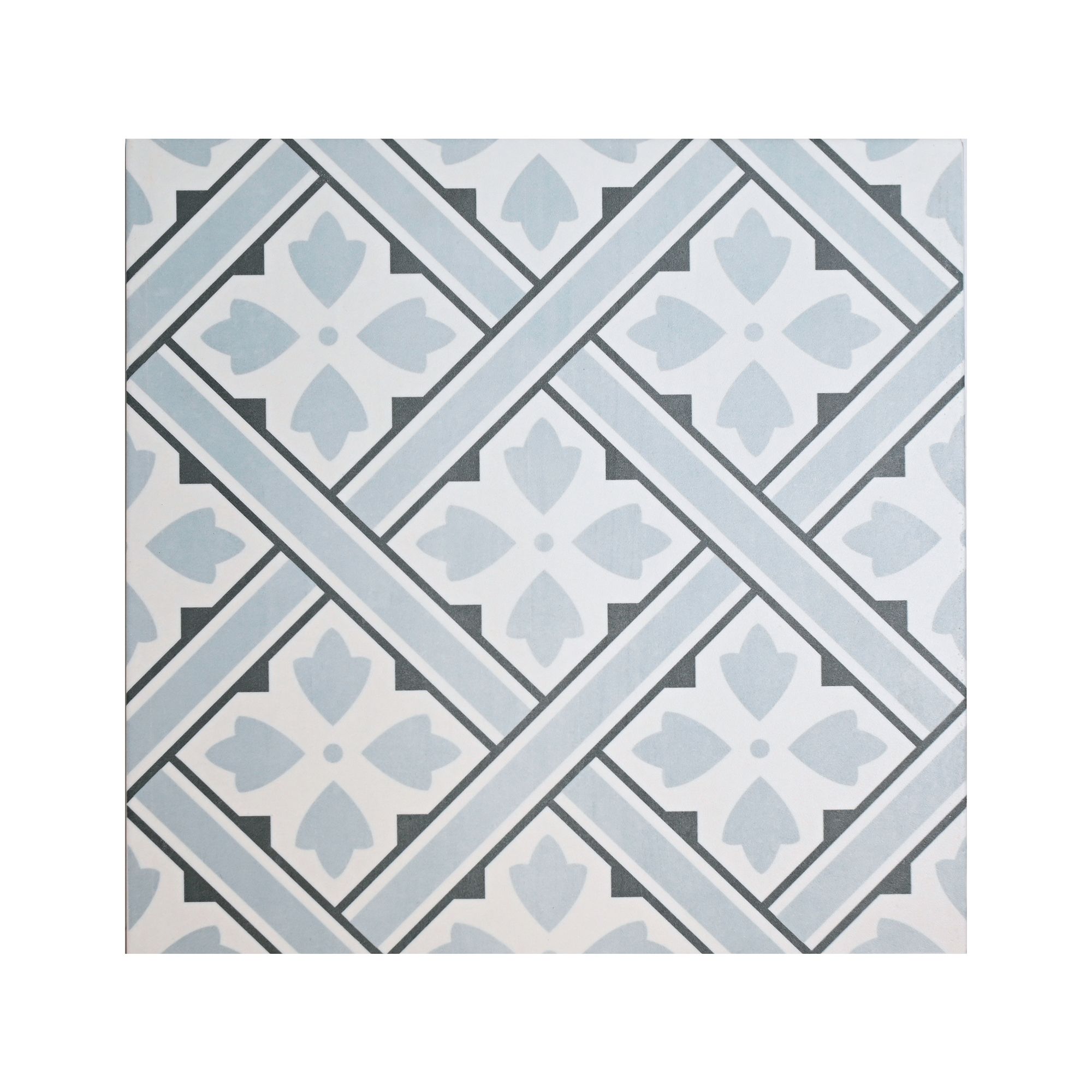 Laura Ashley Mr Jones Seaspray Blue Matt Patterned Cement tile effect Ceramic Indoor Wall & floor tile, (L)300mm (W)300mm, 0.99m²