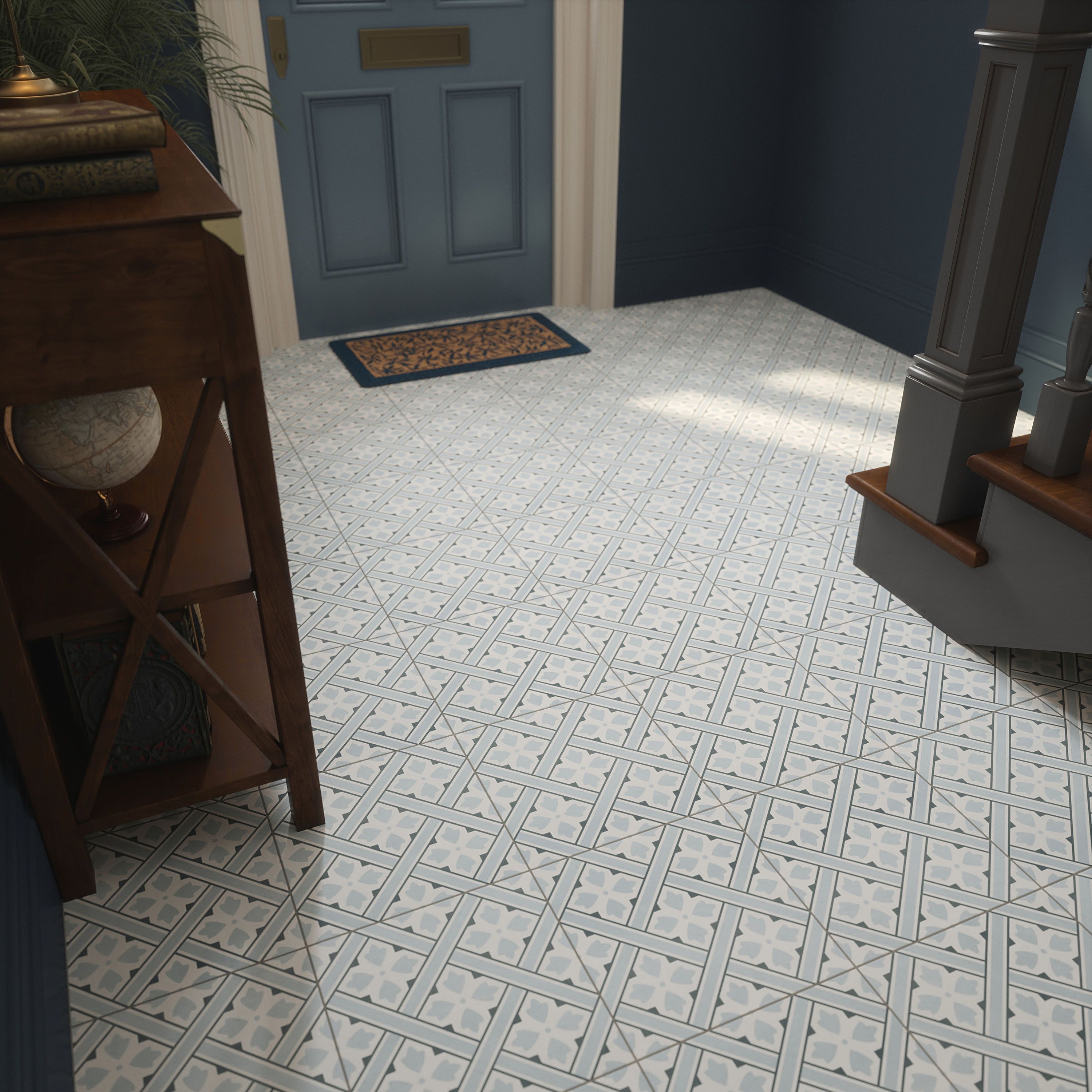 Laura Ashley Mr Jones Seaspray Blue Matt Patterned Ceramic Indoor Wall & floor Tile Sample
