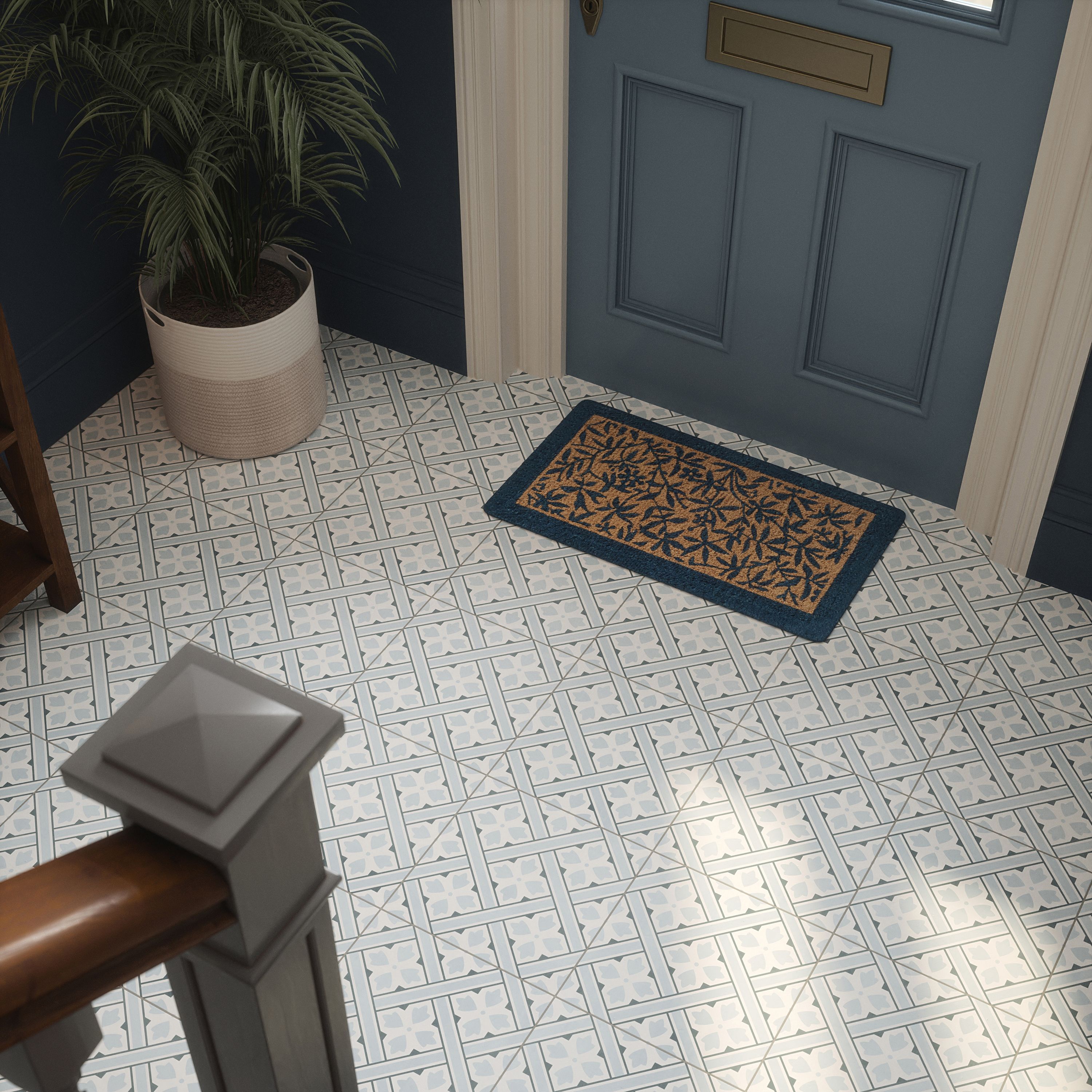 Laura Ashley Mr Jones Seaspray Blue Matt Patterned Ceramic Indoor Wall & floor Tile Sample