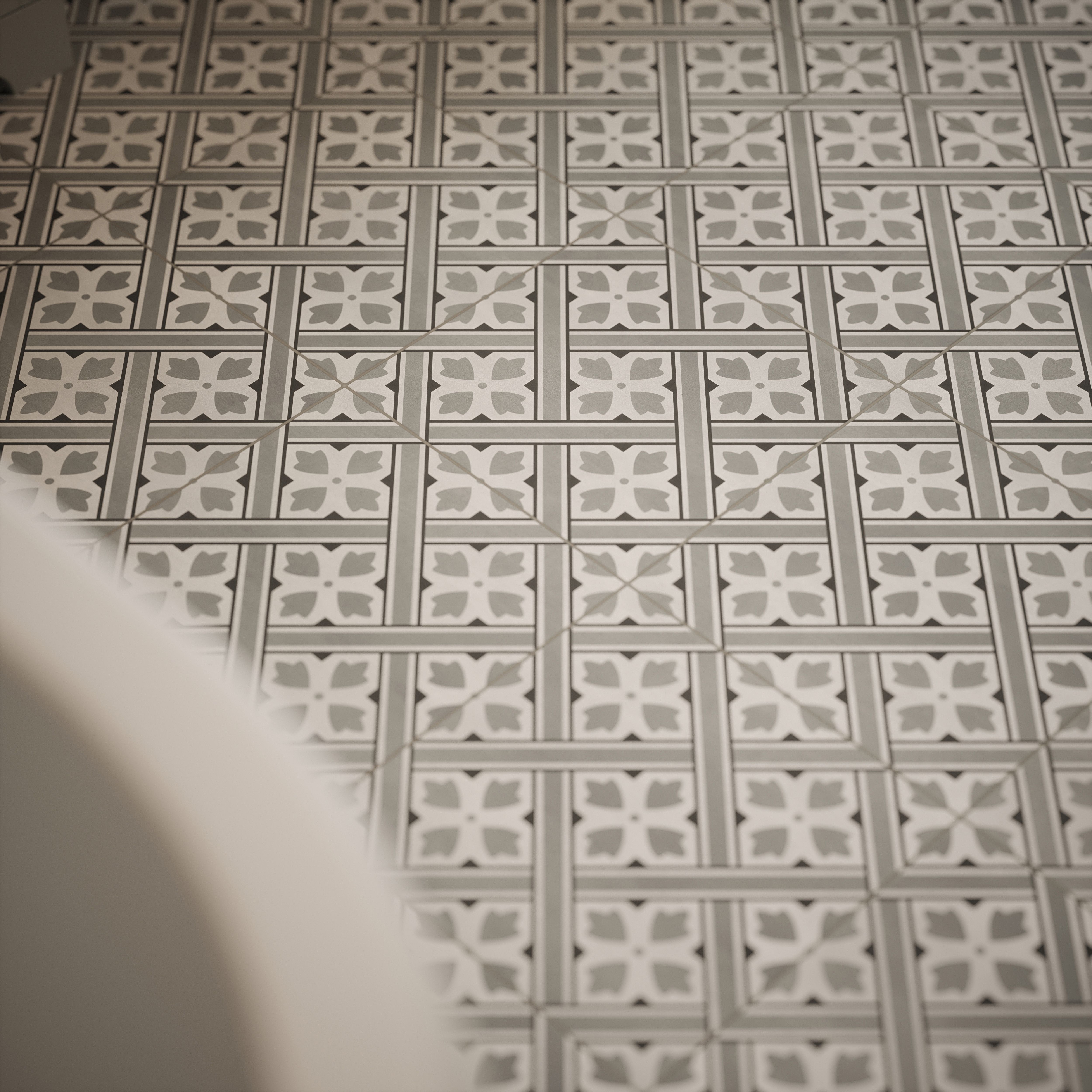 Laura Ashley Mr Jones Steel Grey Matt Patterned Cement tile effect Ceramic Indoor Wall & floor tile, Pack of 11, (L)300mm (W)300mm