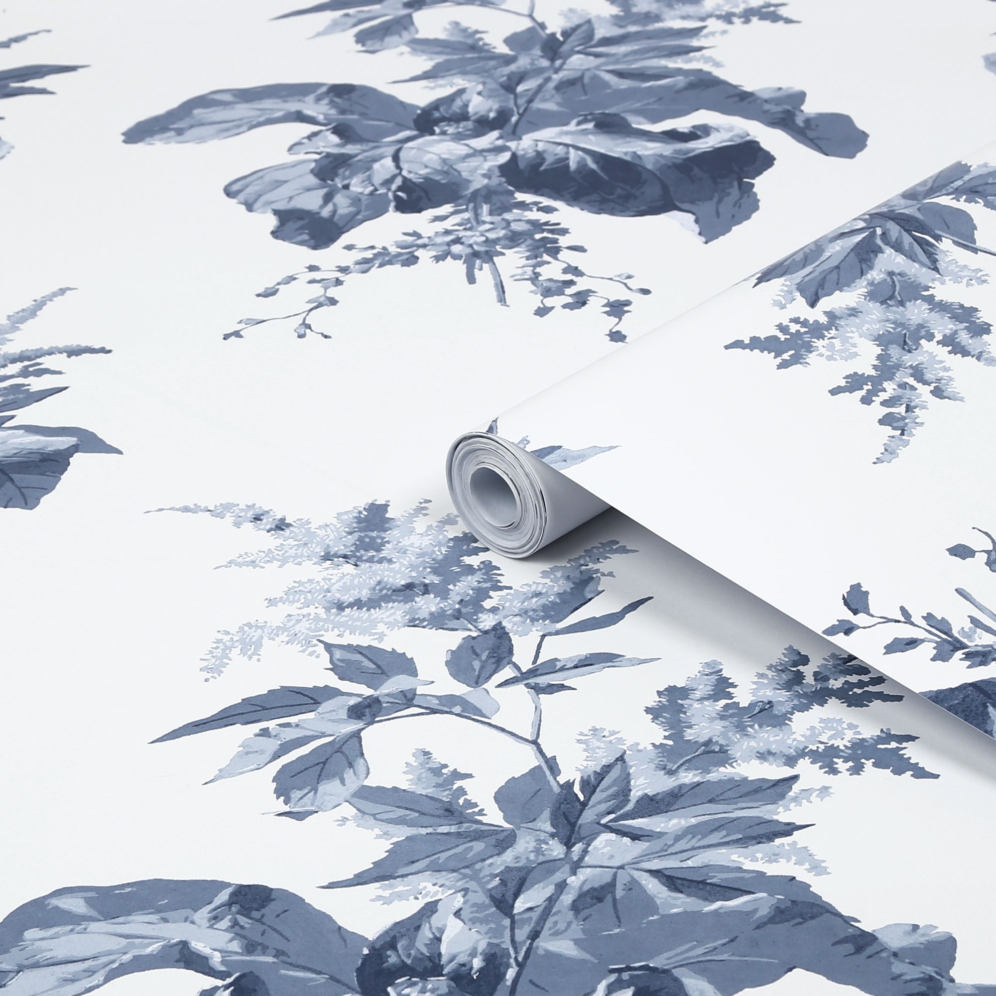 Laura Ashley Narberth Blue Leaves Smooth Wallpaper