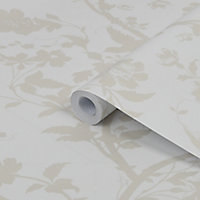 Laura Ashley Oriental Pearlescent white Garden Smooth Wallpaper