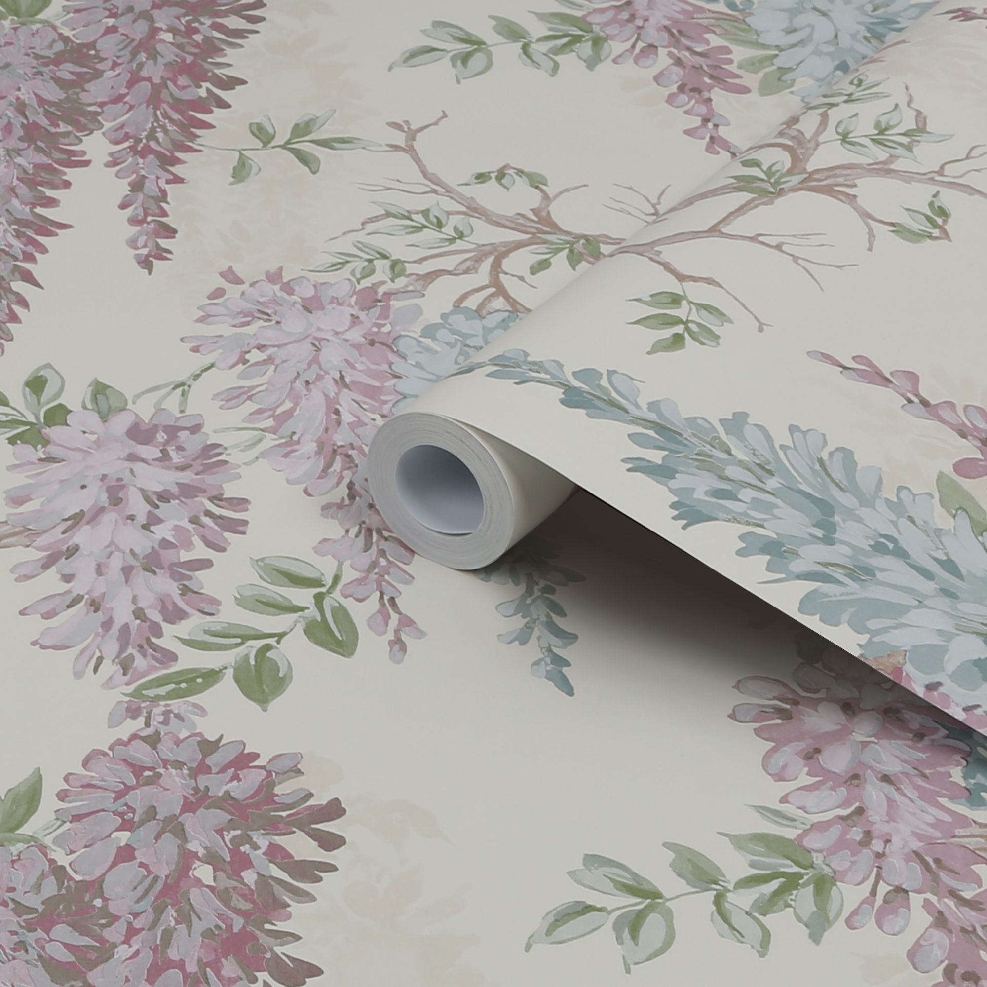 Laura Ashley Pale iris Wisteria Smooth Wallpaper Sample