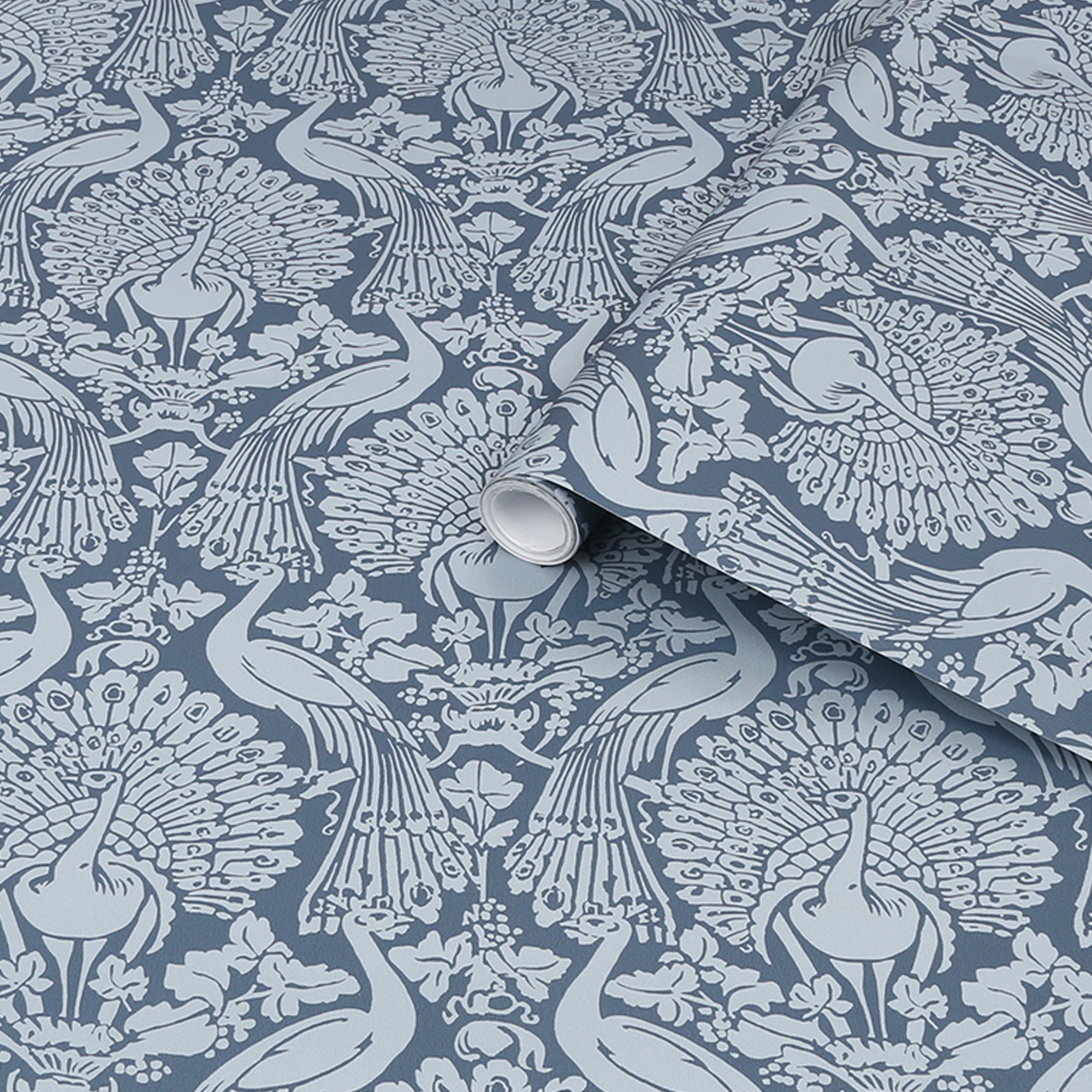 Laura Ashley Peacock Damask Dusky seaspray Damask Smooth Wallpaper Sample