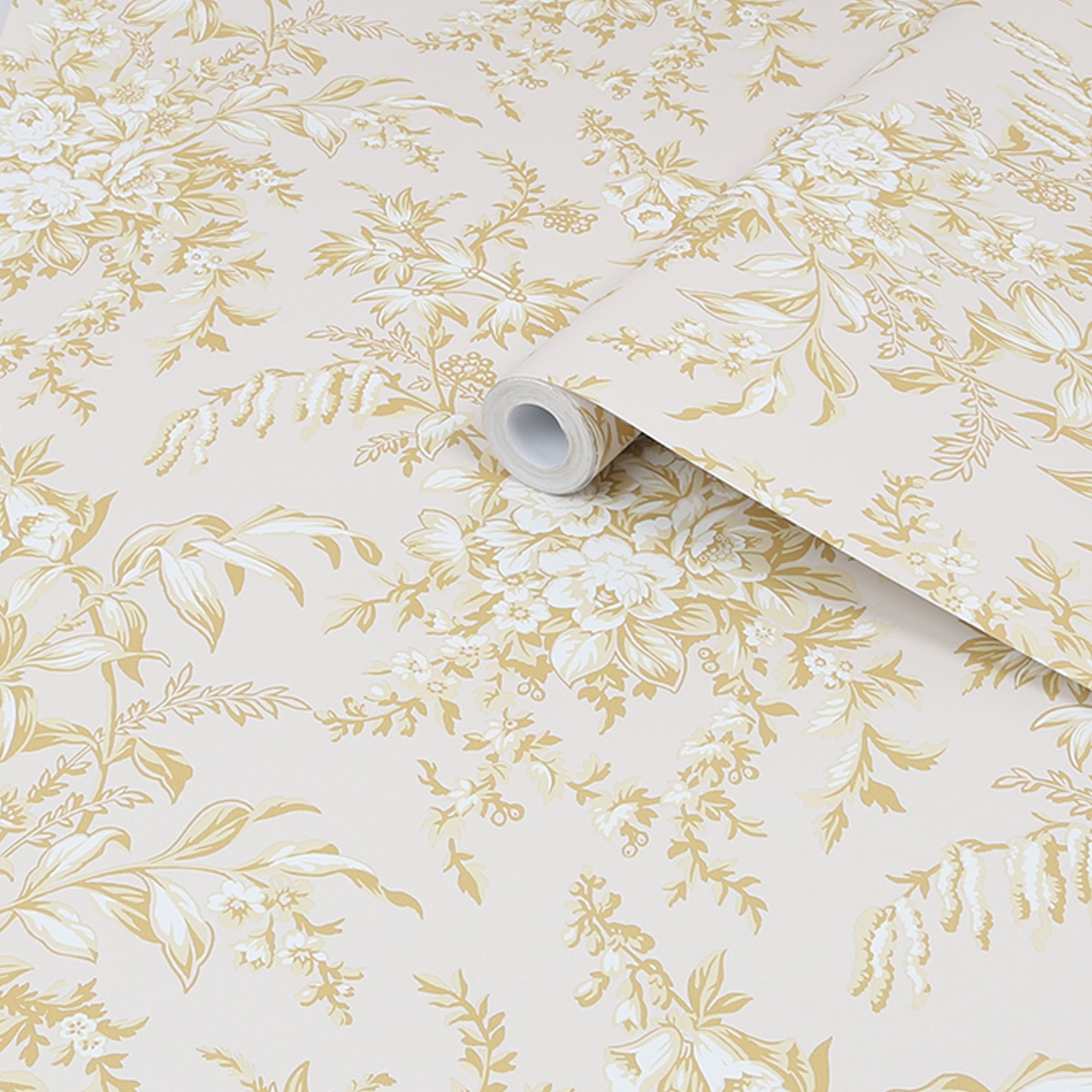 Laura Ashley Picardie Pale gold Floral Smooth Wallpaper Sample