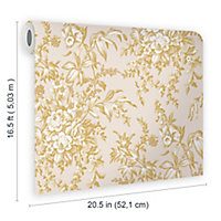 Laura Ashley Picardie Pale gold Floral Smooth Wallpaper