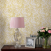 Laura Ashley Picardie Pale gold Floral Smooth Wallpaper
