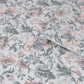 Laura Ashley Portia Pale slate Floral Smooth Wallpaper Sample