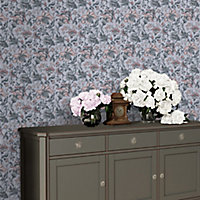 Laura Ashley Portia Pale slate Floral Smooth Wallpaper