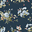 Laura Ashley Rosemore Midnight seaspray Floral Smooth Wallpaper Sample