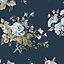 Laura Ashley Rosemore Midnight seaspray Floral Smooth Wallpaper Sample