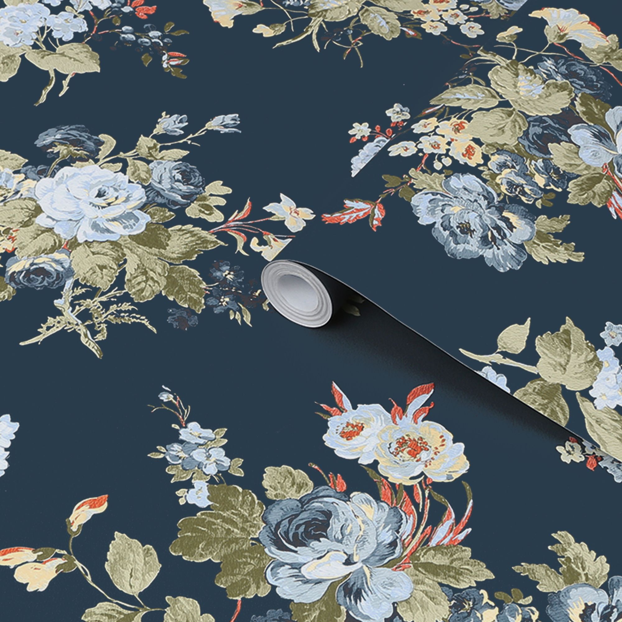 Laura Ashley Rosemore Midnight seaspray Floral Smooth Wallpaper