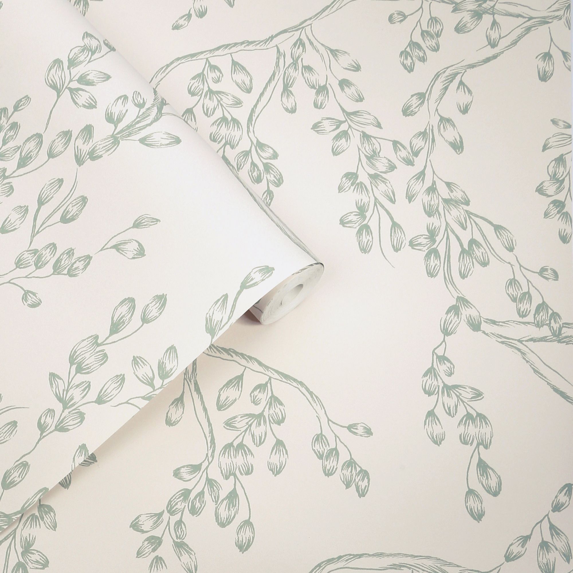 Laura Ashley Sage & White Leaves Classic Smooth Wallpaper