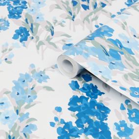 Laura Ashley Stocks Blue Sky Floral Smooth Wallpaper