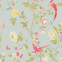 Laura Ashley Summer Palace Duck egg Floral Smooth Wallpaper
