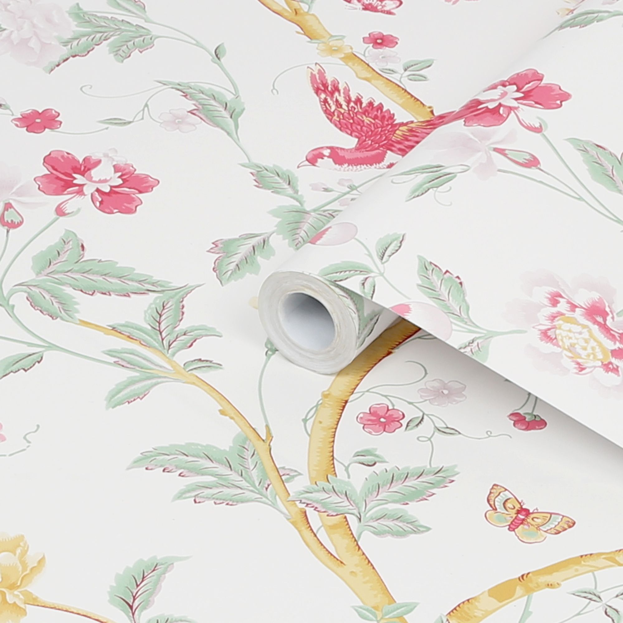 Laura Ashley Summer Palace Peony Animal Smooth Wallpaper Sample