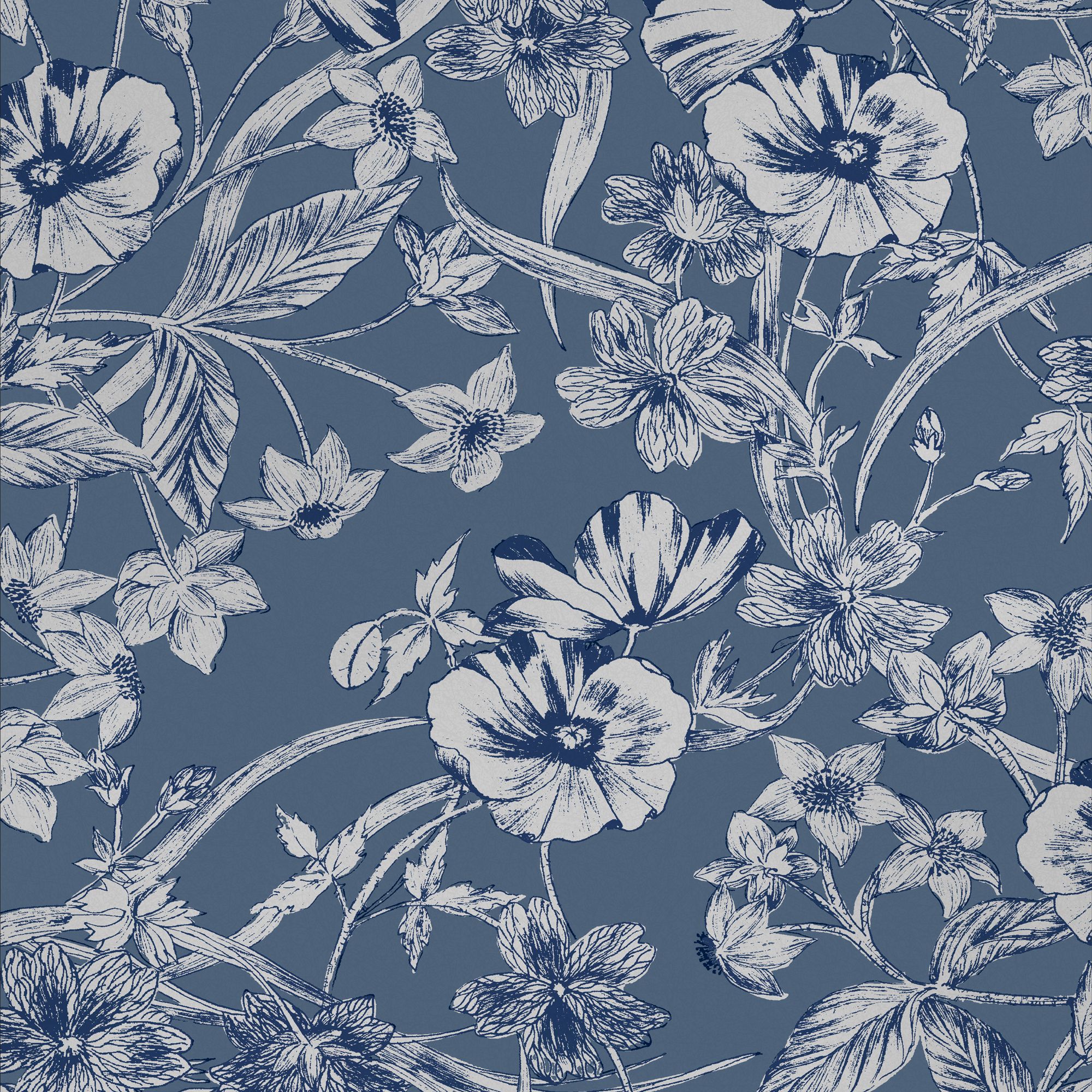 Laura Ashley Summerhill Midnight Blue Floral Smooth Wallpaper