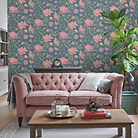 Laura Ashley Tapestry Dark seaspray Floral Smooth Wallpaper