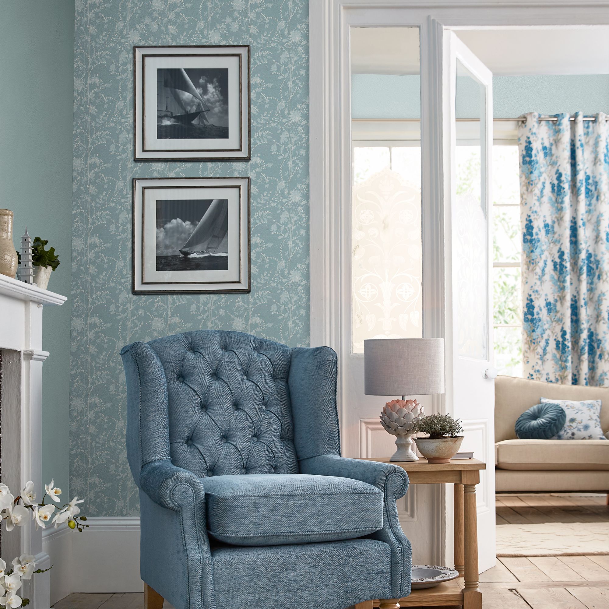 Laura Ashley The Wholesome Home Fennelton Pale Newport Blue Smooth Wallpaper