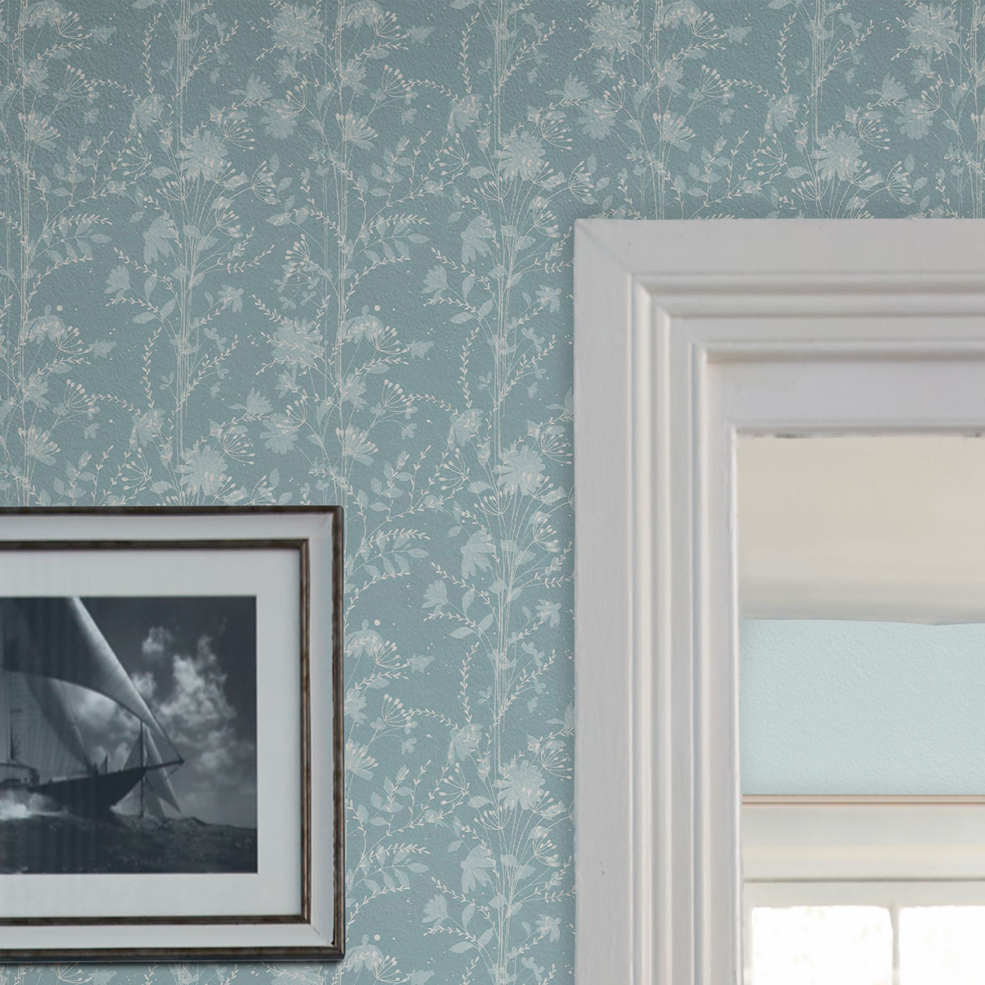 Laura Ashley The Wholesome Home Fennelton Pale Newport Blue Smooth Wallpaper