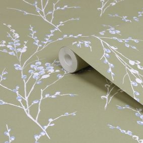 Laura Ashley The Wholesome Home Pussy Willow Moss Green Smooth Wallpaper