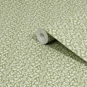 Laura Ashley The Wholesome Home Sweet Alyssum Moss Green Smooth Wallpaper