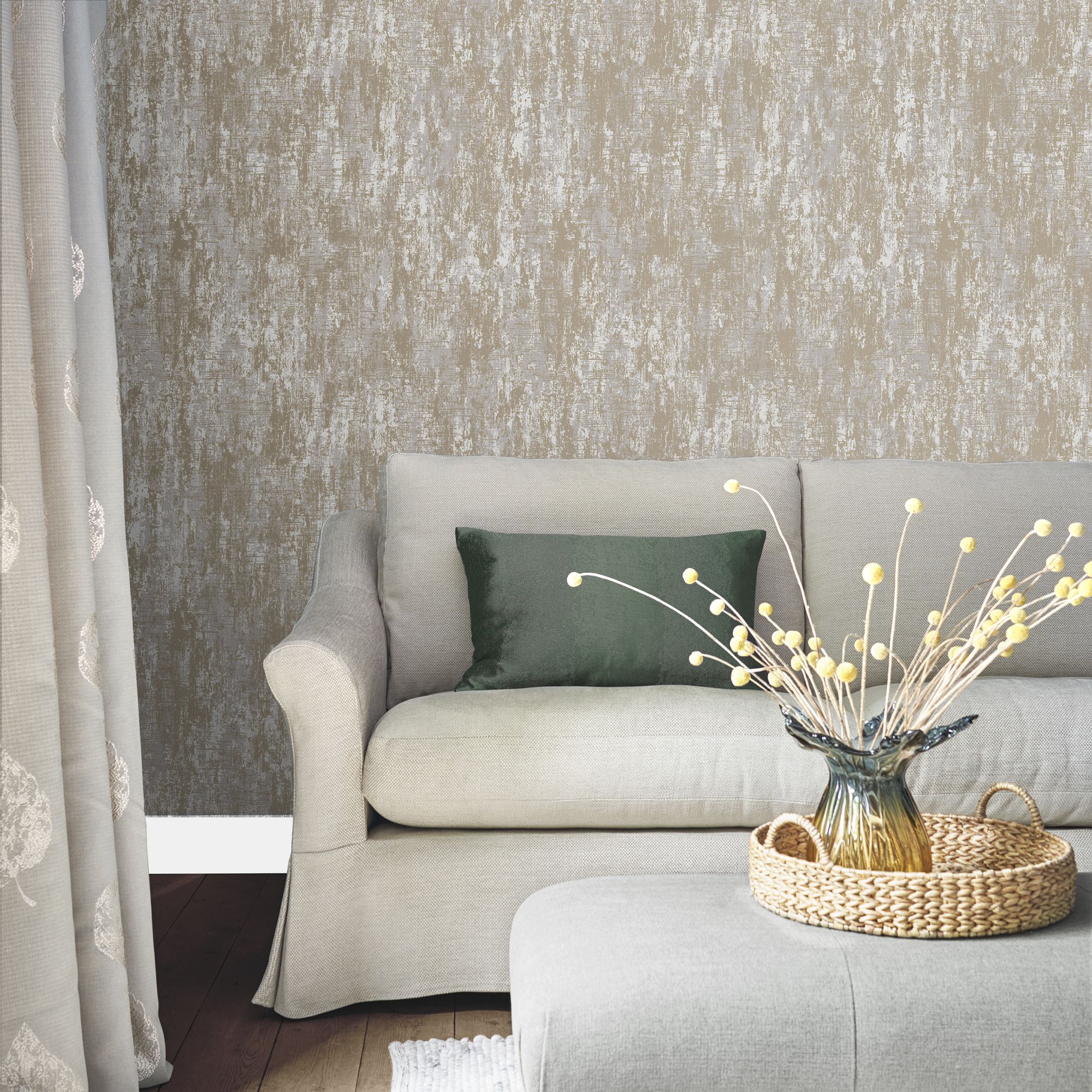 Laura Ashley Whinfell Champagne Metallic effect Industrial Smooth Wallpaper
