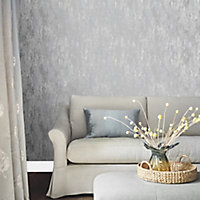 Laura Ashley Whinfell Silver Industrial Metallic effect Smooth Wallpaper