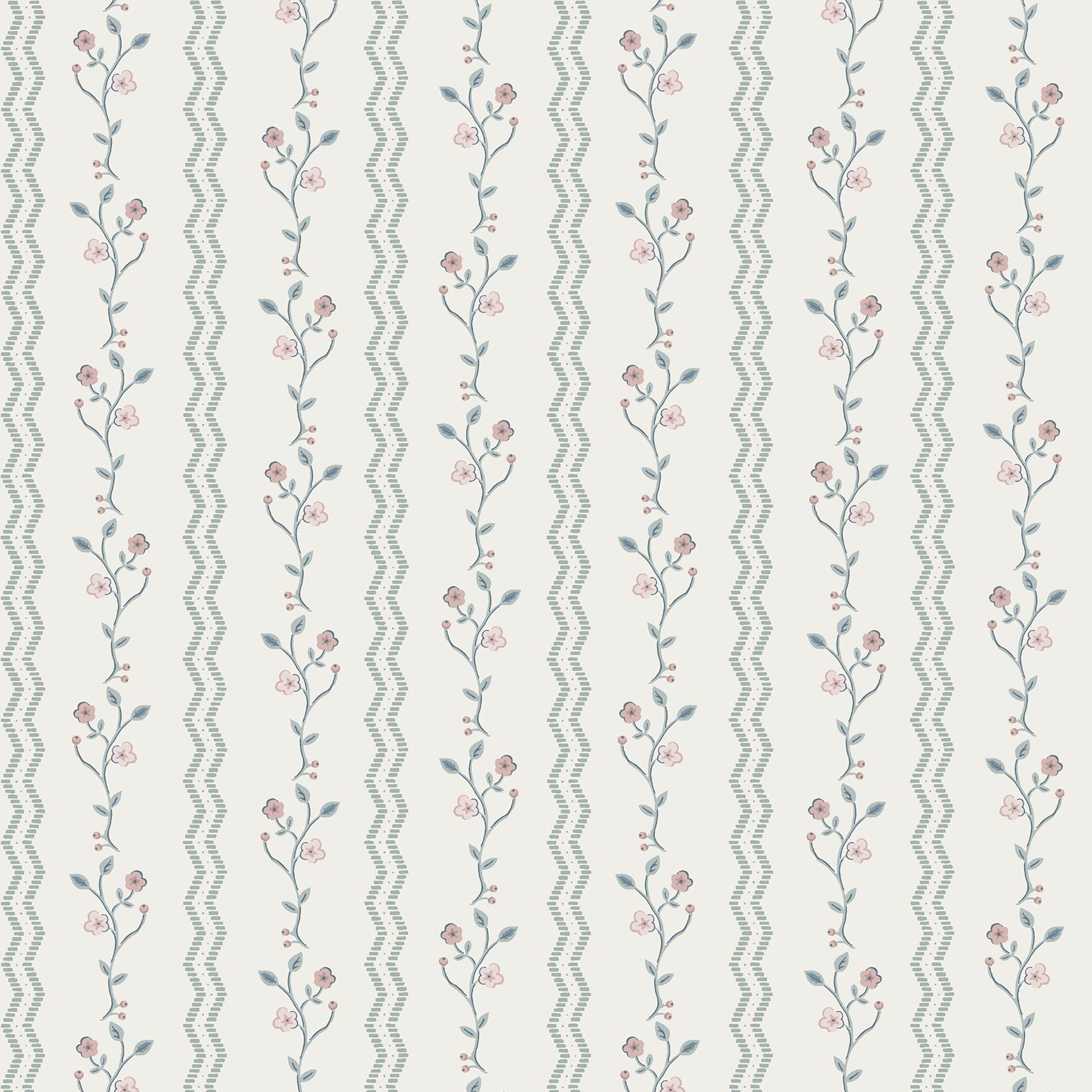Laura Ashley White & Duck Egg Blencow Patterned Smooth Wallpaper