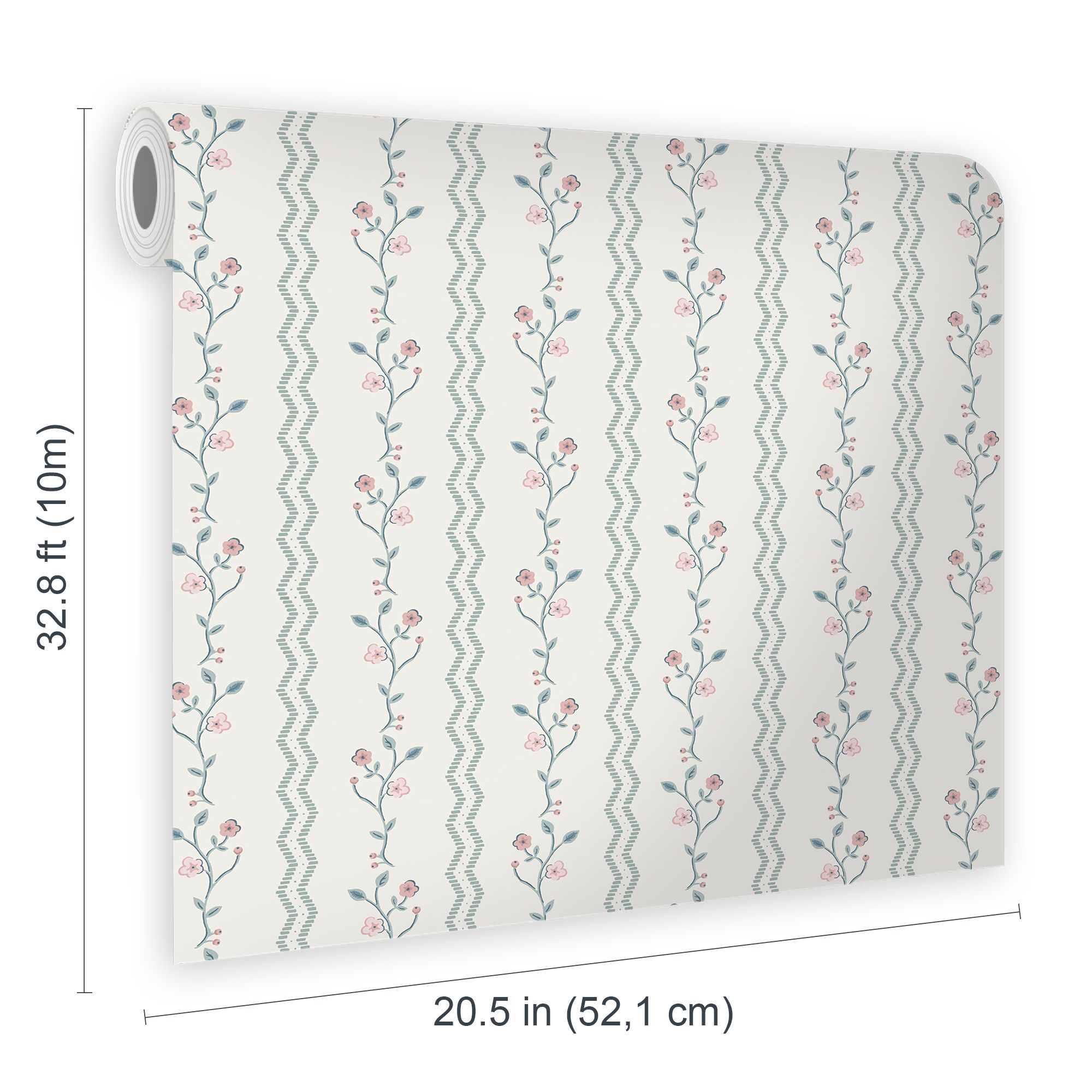 Laura Ashley White & Duck Egg Blencow Patterned Smooth Wallpaper