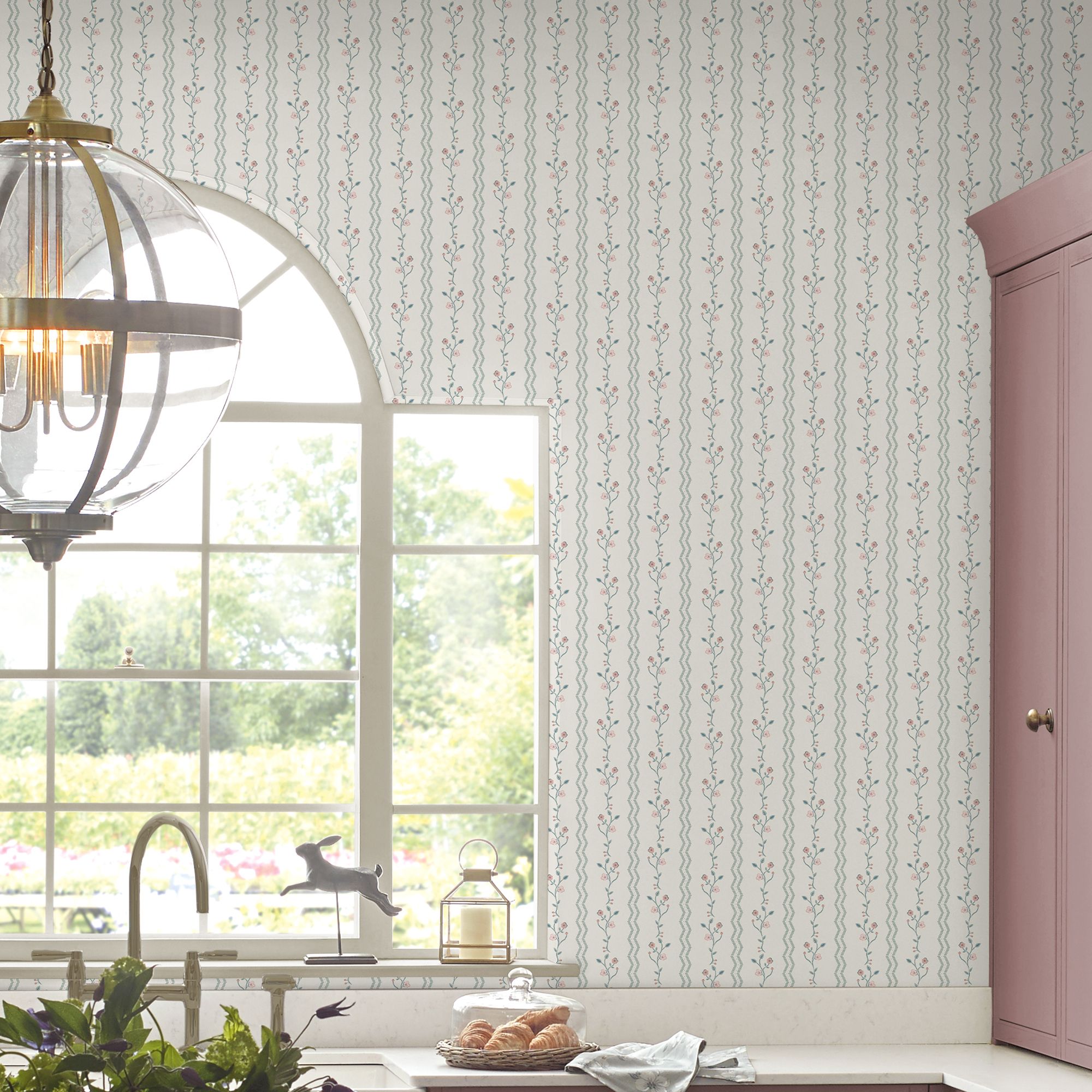 Laura Ashley White & Duck Egg Blencow Patterned Smooth Wallpaper