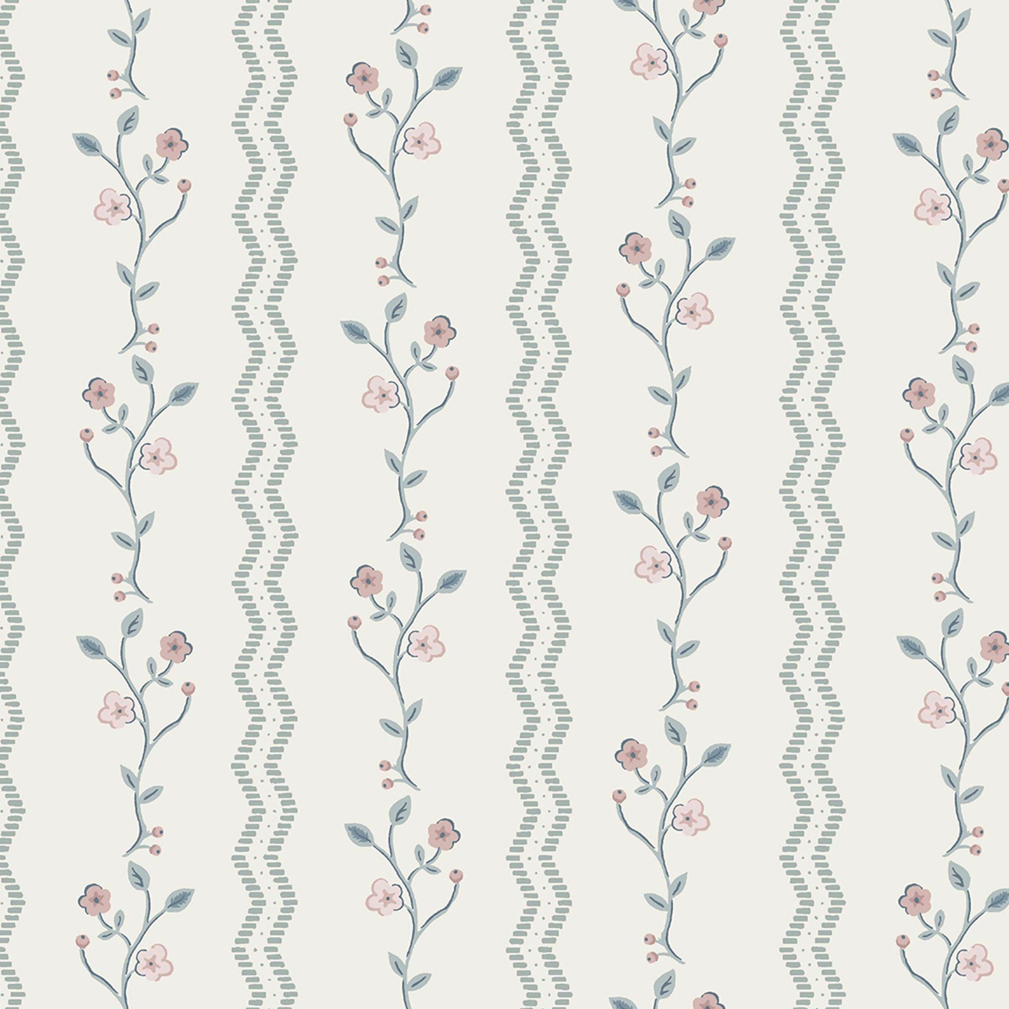 Laura Ashley White & Duck Egg Blencow Patterned Smooth Wallpaper