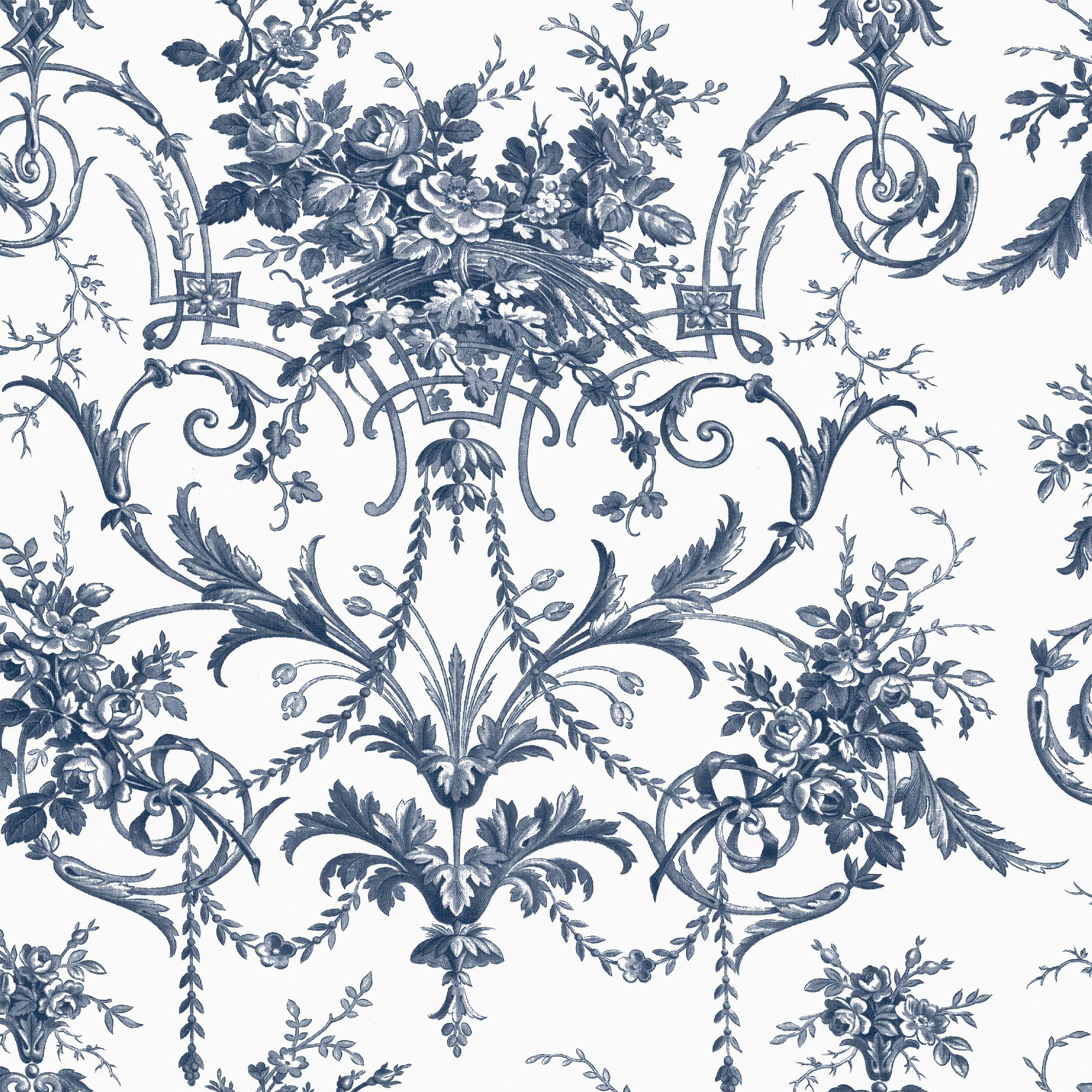Laura Ashley White & Midnight Blue Tuileries Smooth Wallpaper