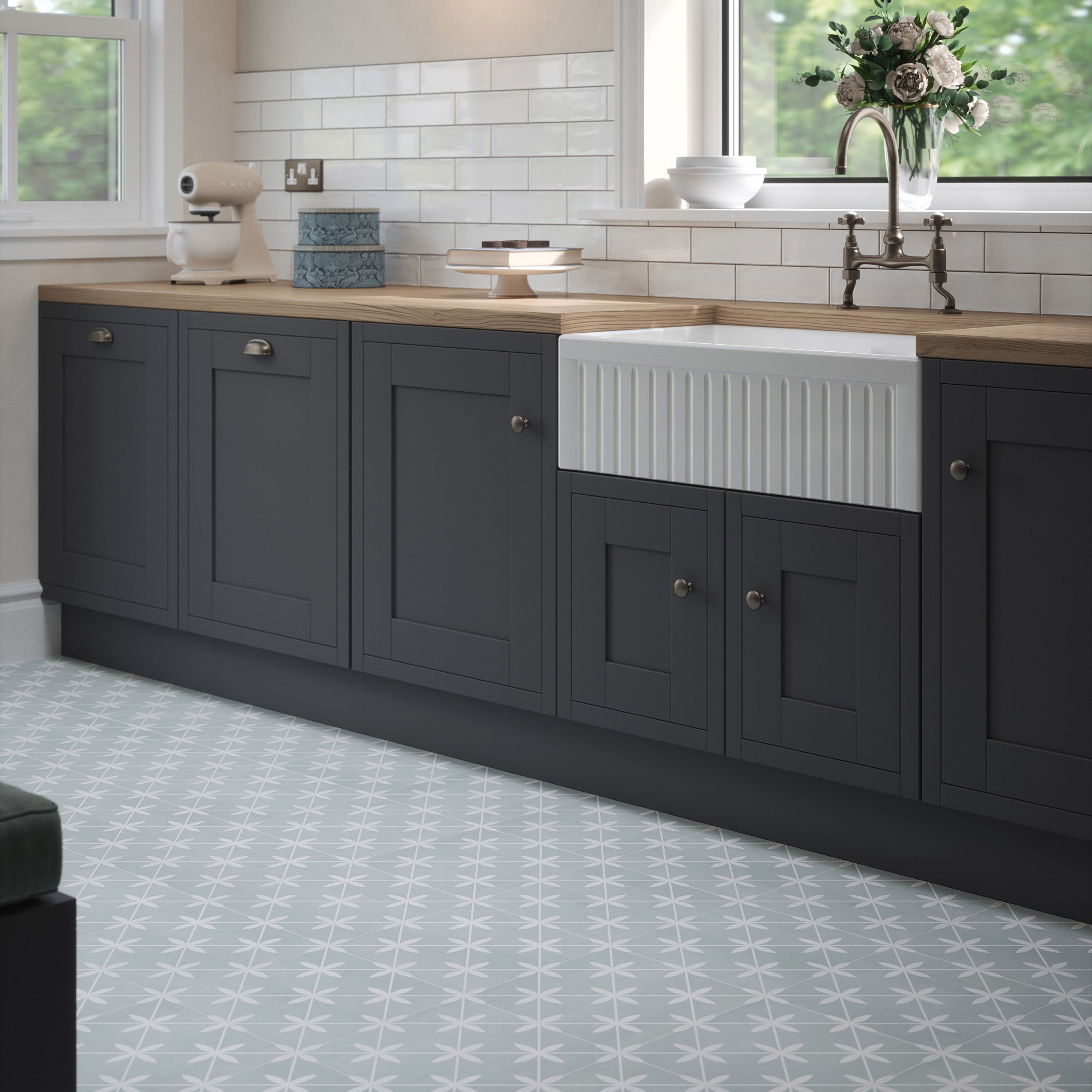 Laura Ashley Wicker Eau De Nil Matt Patterned Ceramic Wall & floor Tile Sample - 3