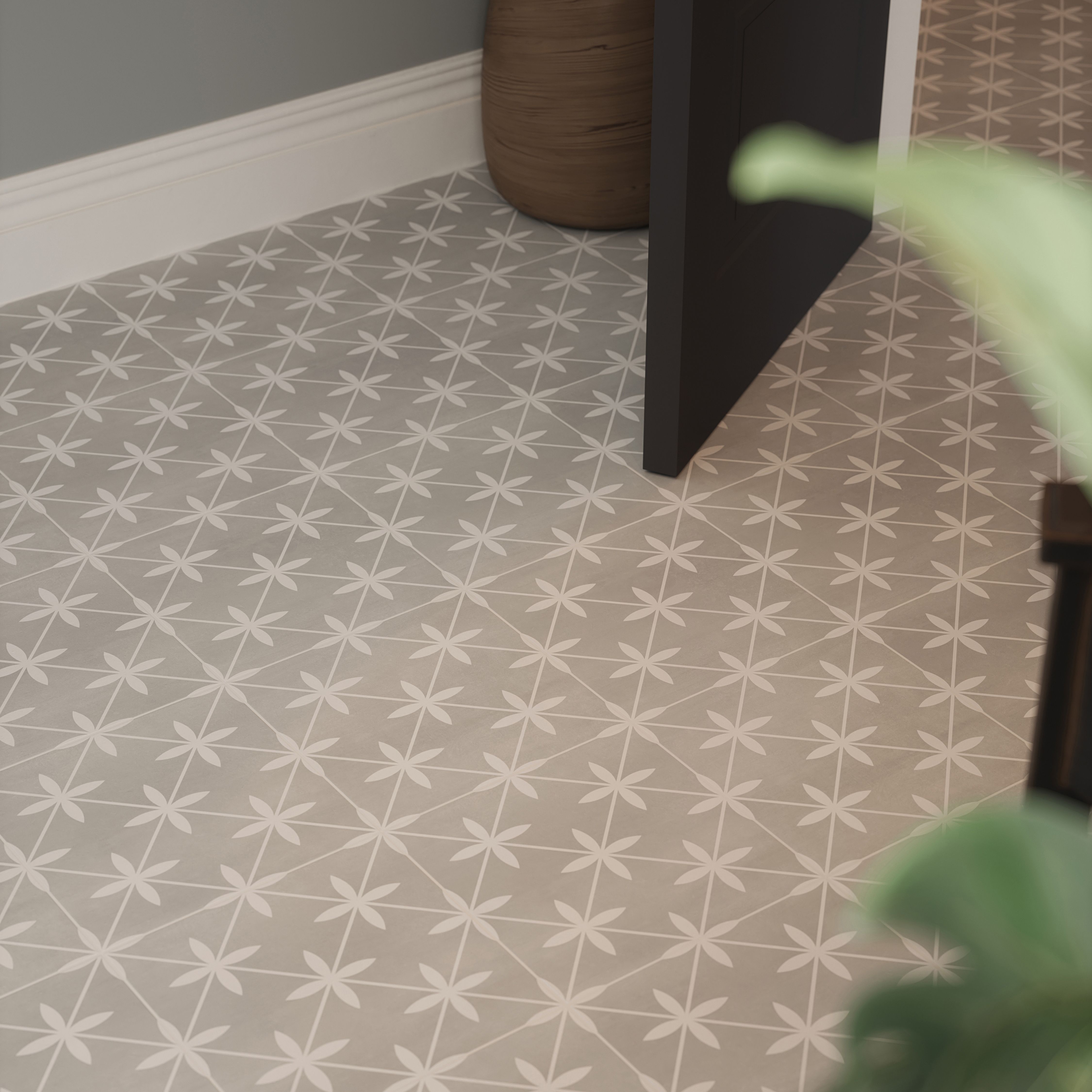 Laura Ashley Wicker Steel Grey Matt Patterned Cement tile effect Ceramic Indoor Wall & floor tile, Pack of 11, (L)300mm (W)300mm