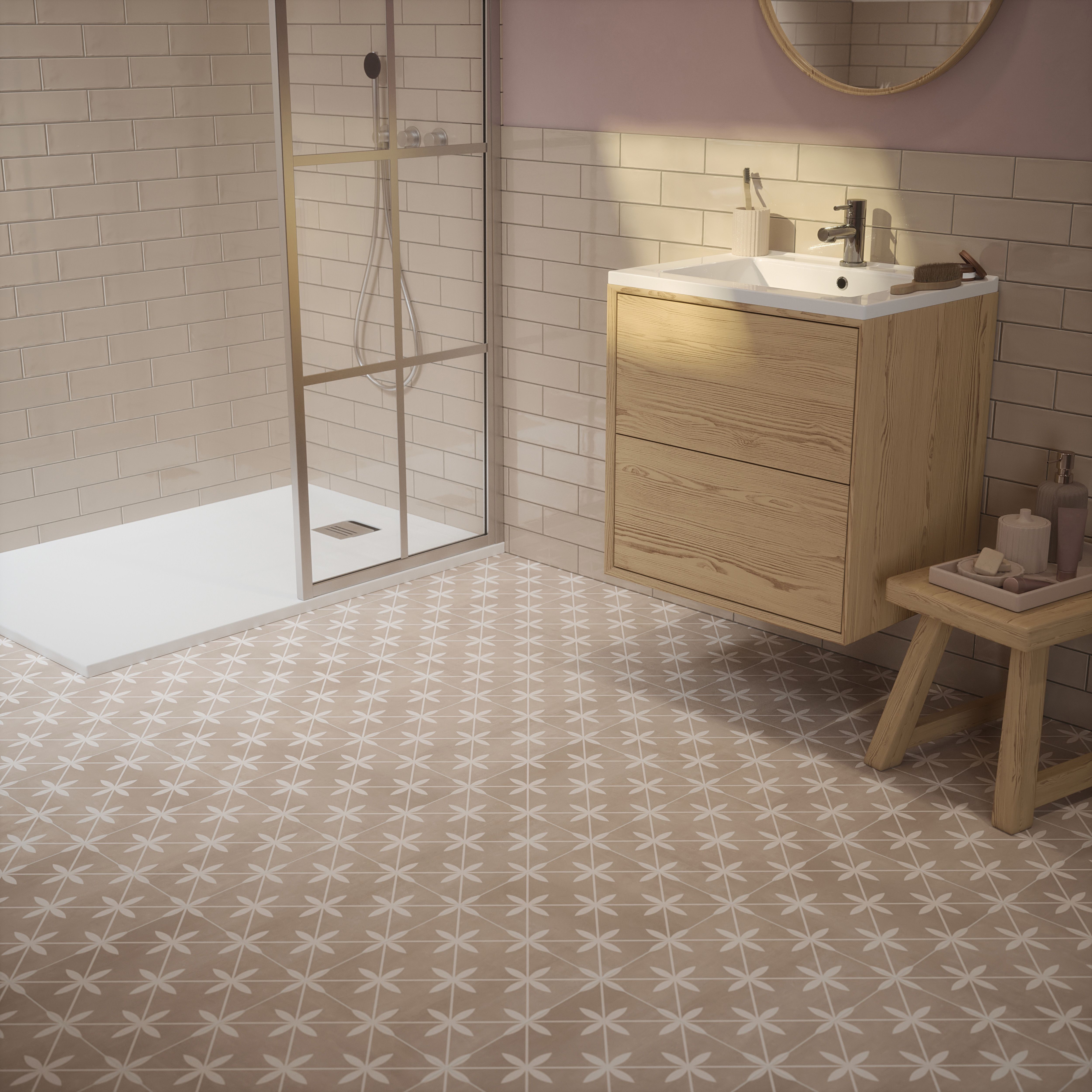 Laura Ashley Wicker Twine Matt Patterned Cement tile effect Ceramic Wall & floor tile, Pack of 11, (L)300mm (W)300mm