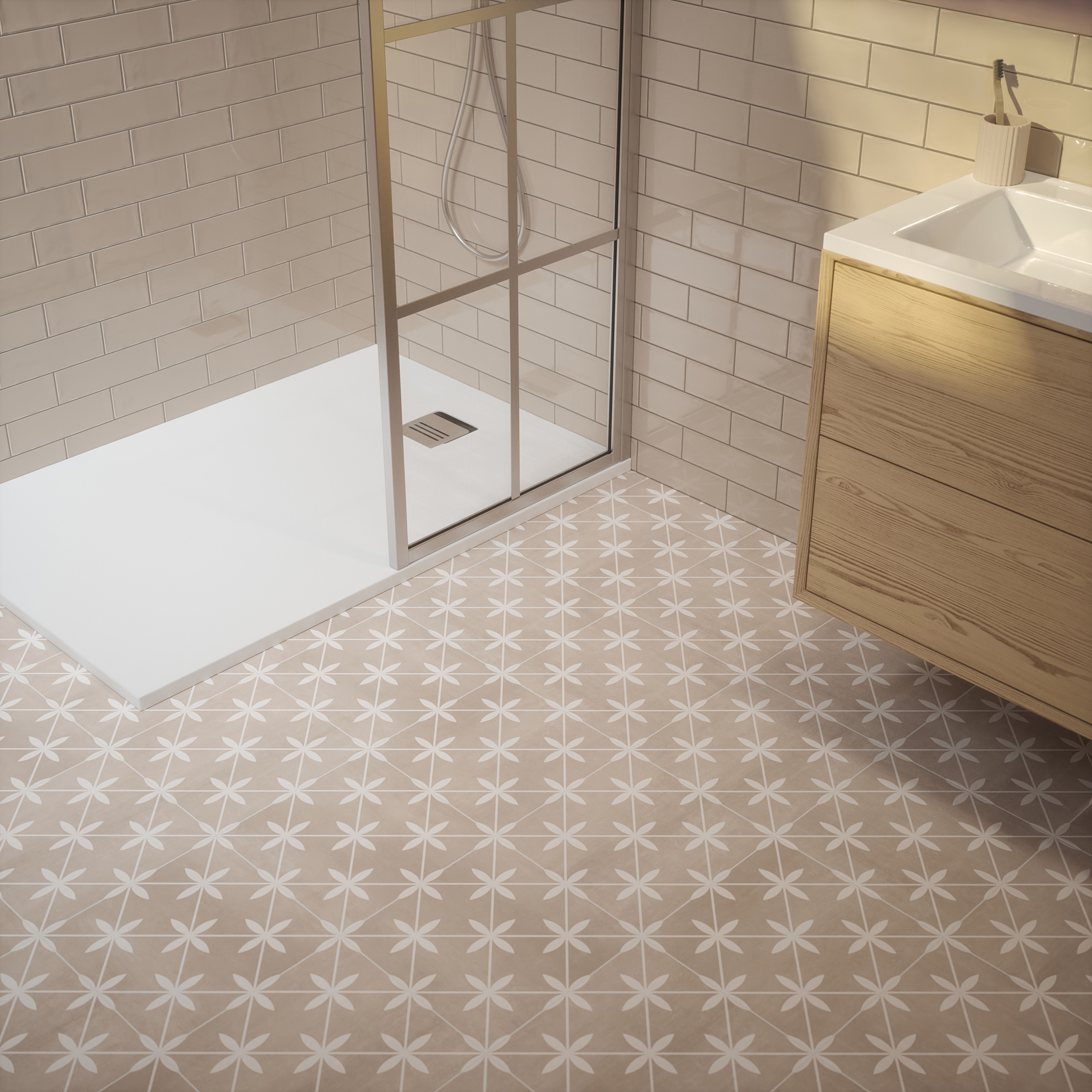 Laura Ashley Wicker Twine Matt Patterned Cement tile effect Ceramic Wall & floor tile