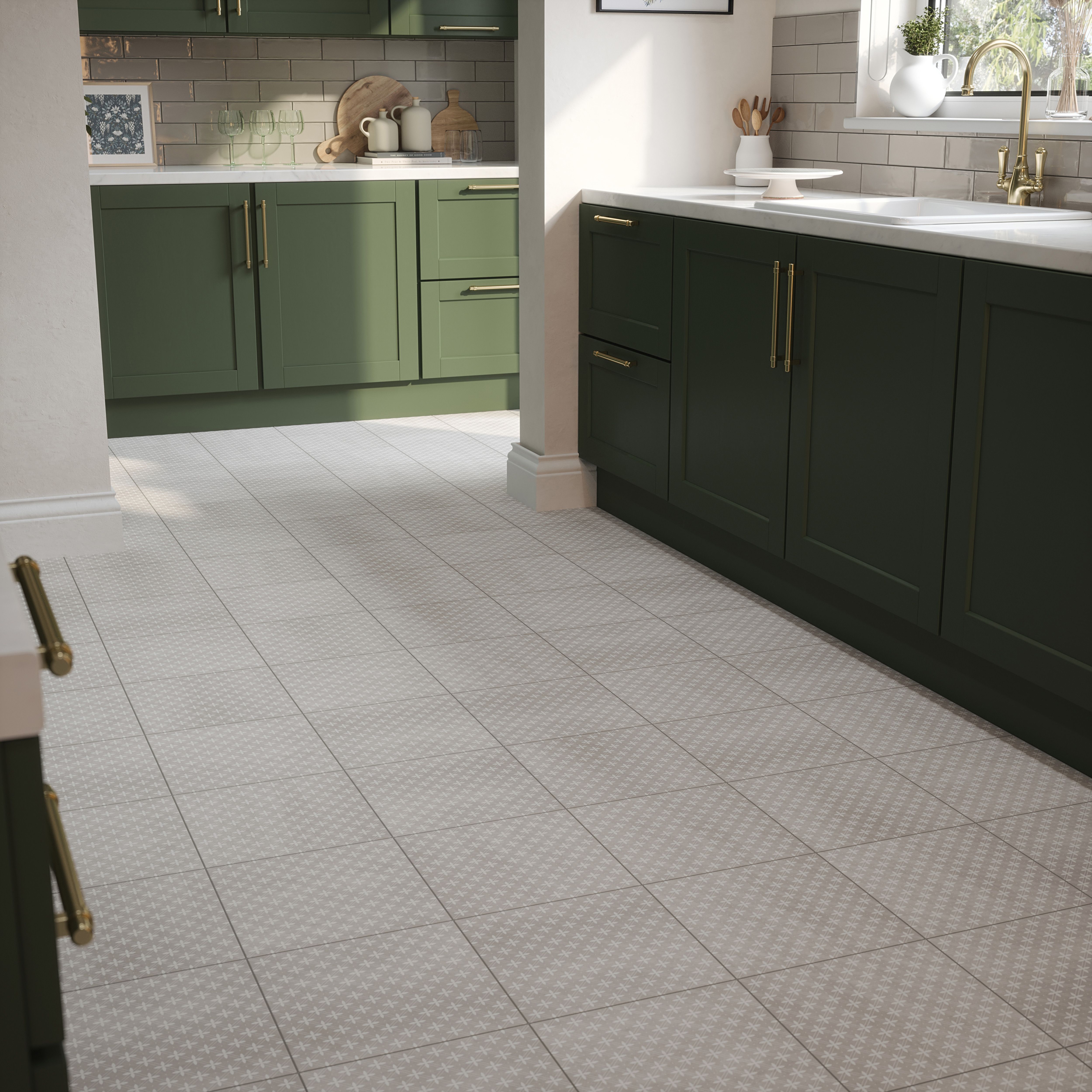 Laura Ashley Wickerwork Dove Grey Matt Patterned Cement tile effect Ceramic Indoor Wall & floor tile, (L)300mm (W)300mm, 0.99m²