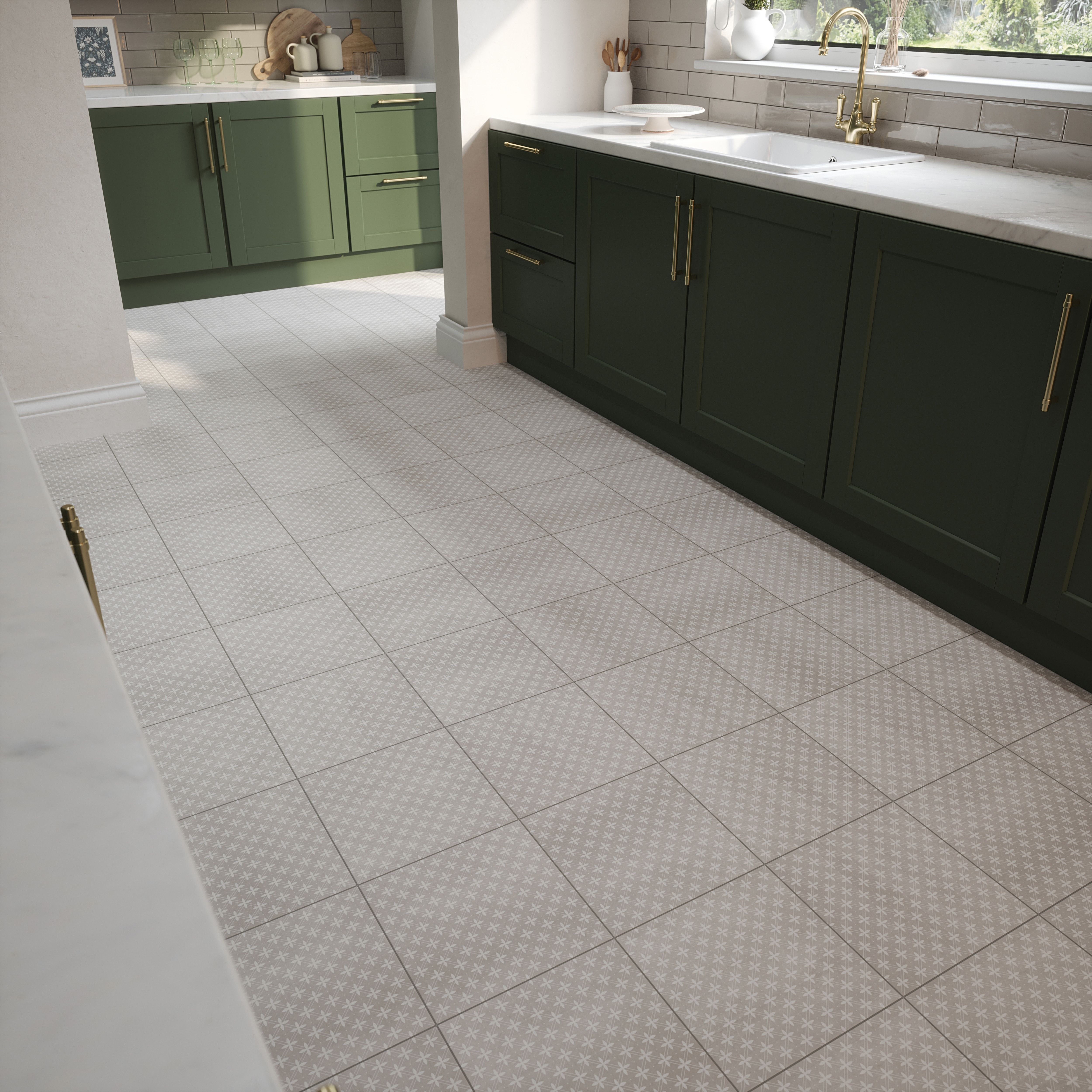 Laura Ashley Wickerwork Dove Grey Matt Patterned Cement tile effect Ceramic Indoor Wall & floor tile, (L)300mm (W)300mm, 0.99m²