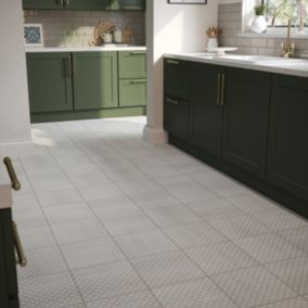 Laura Ashley Wickerwork Dove Grey Matt Patterned Cement tile effect Ceramic Indoor Wall & floor tile, Pack of 11, (L)300mm (W)300mm