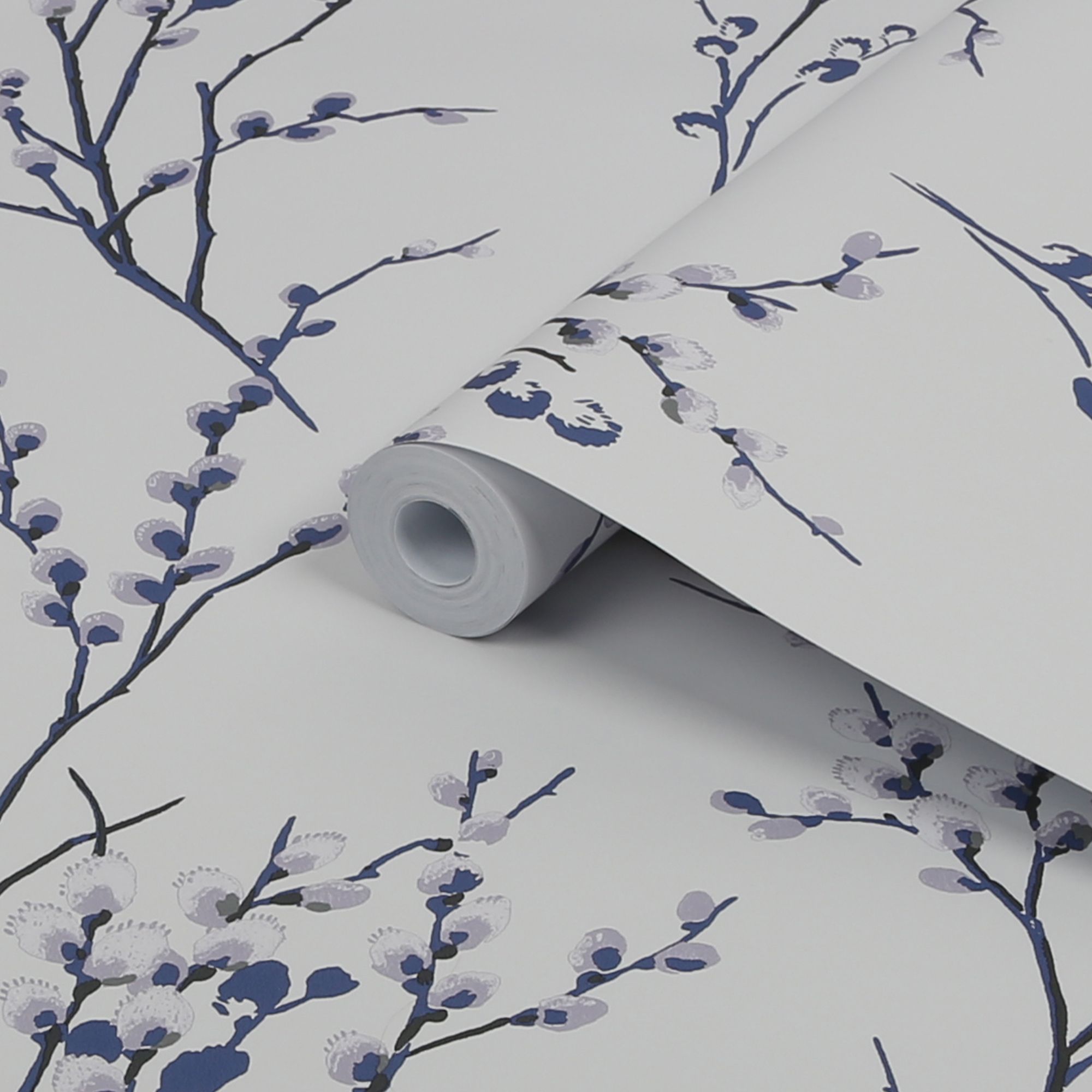 Laura Ashley Willow Midnight & off white Floral Smooth Wallpaper Sample