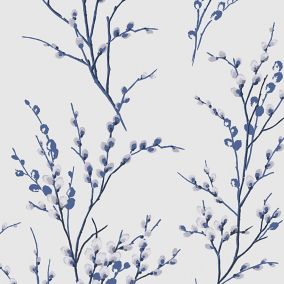 Laura Ashley Willow Midnight & off white Floral Smooth Wallpaper