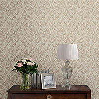 Laura Ashley Willow Neutral Leaf Smooth Wallpaper