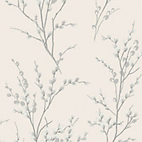 Laura Ashley Willow Off white & steel Floral Smooth Wallpaper