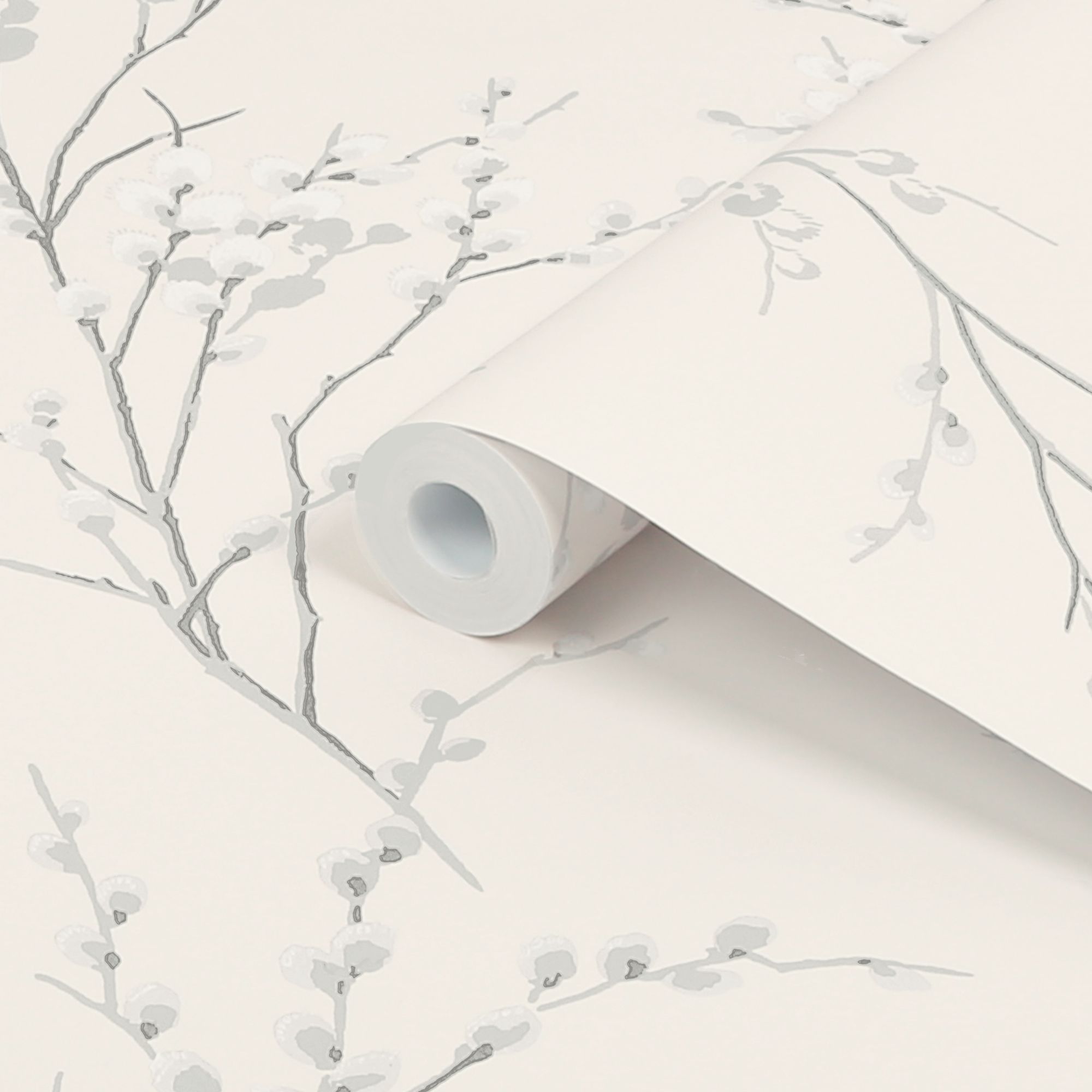 Laura Ashley Willow Off white & steel Floral Smooth Wallpaper