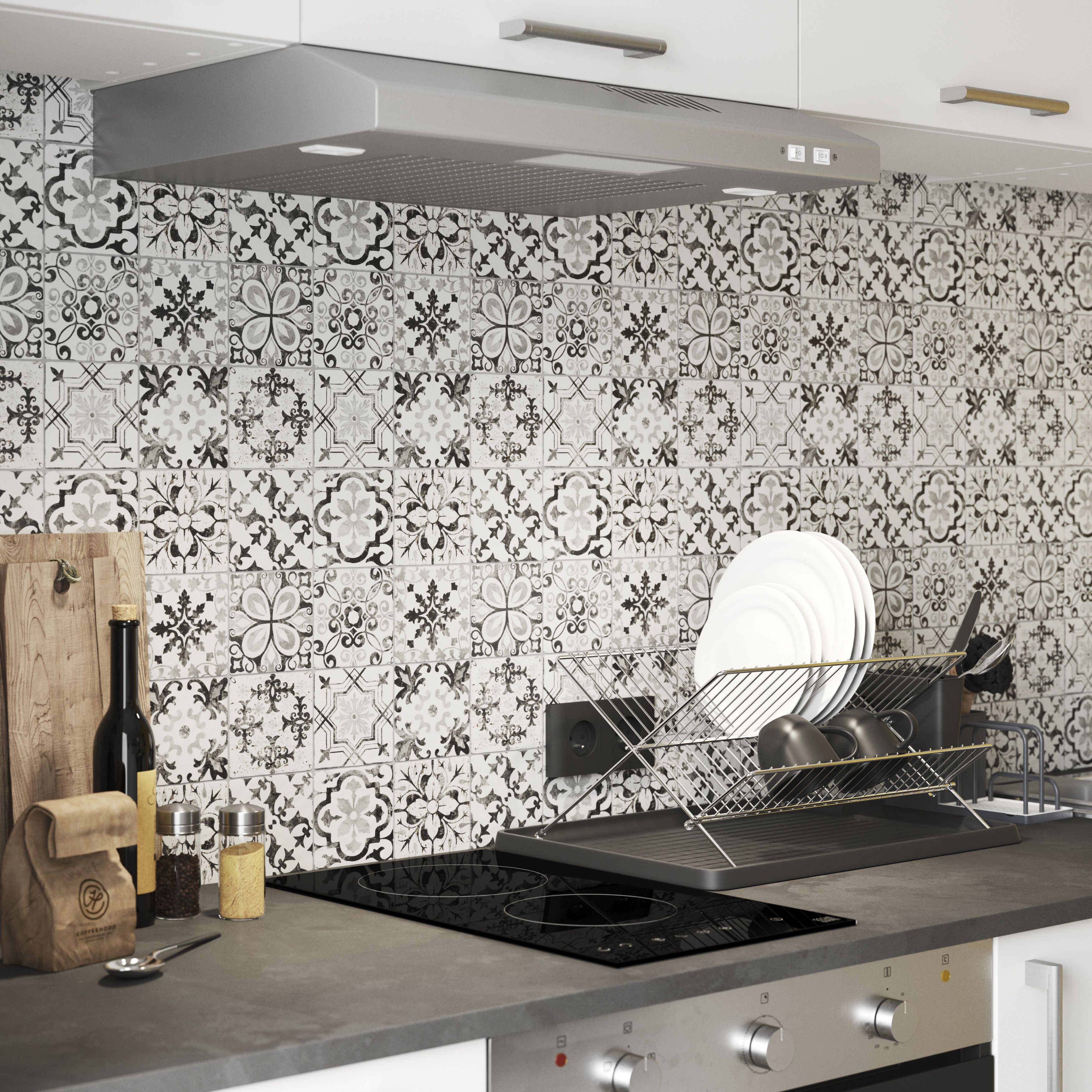 Lavandi Black & white Matt Stone effect Natural stone Mosaic tile sheet